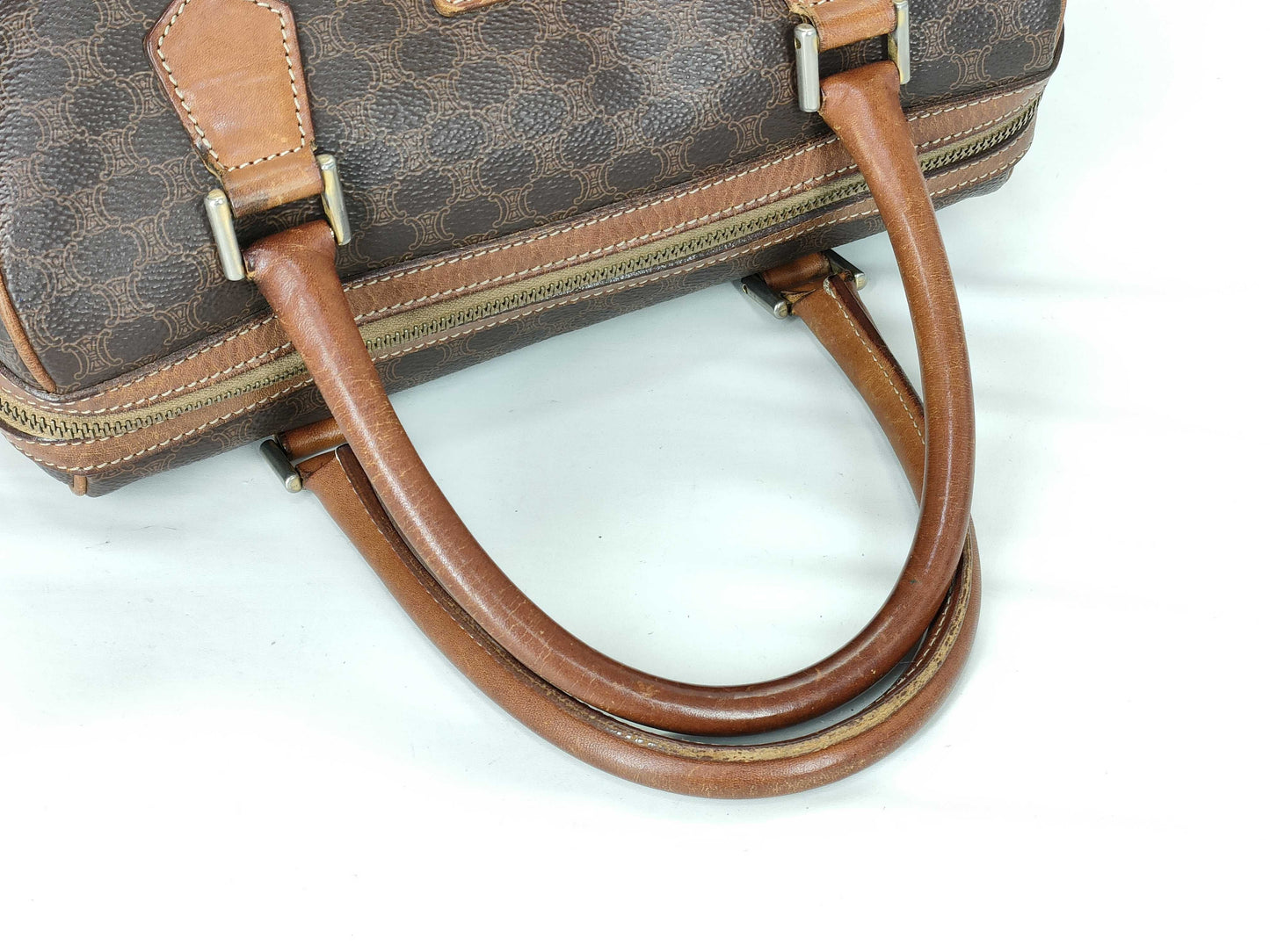 CELINE M13 Mini Boston Bag, Macadam Pattern Leather, Brown