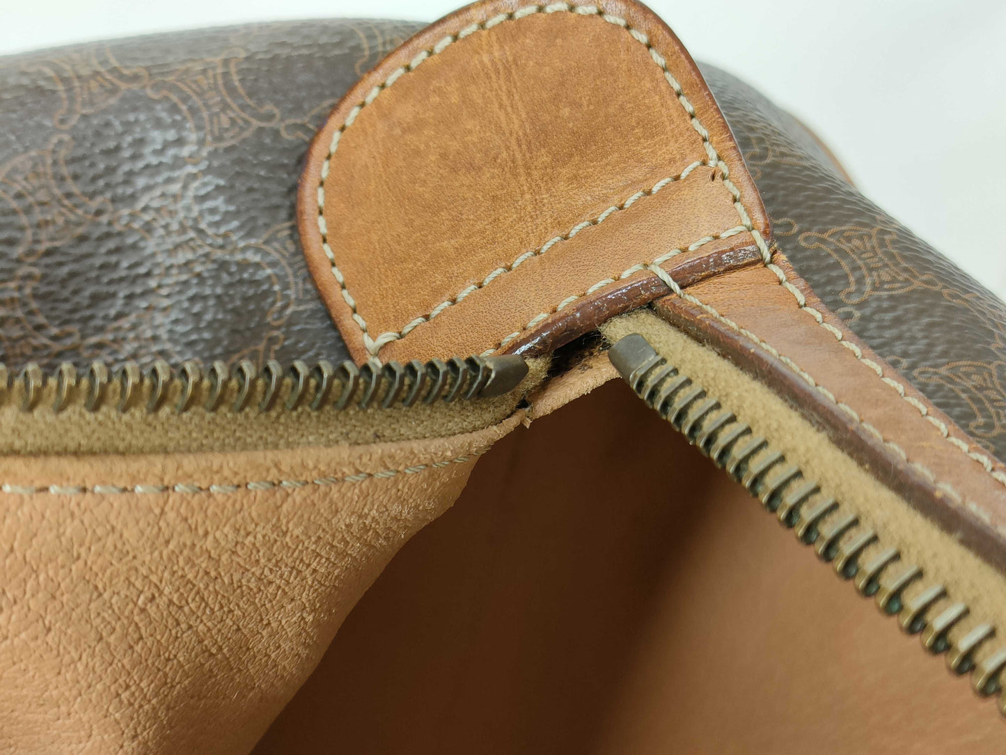 CELINE M13 Mini Boston Bag, Macadam Pattern Leather, Brown