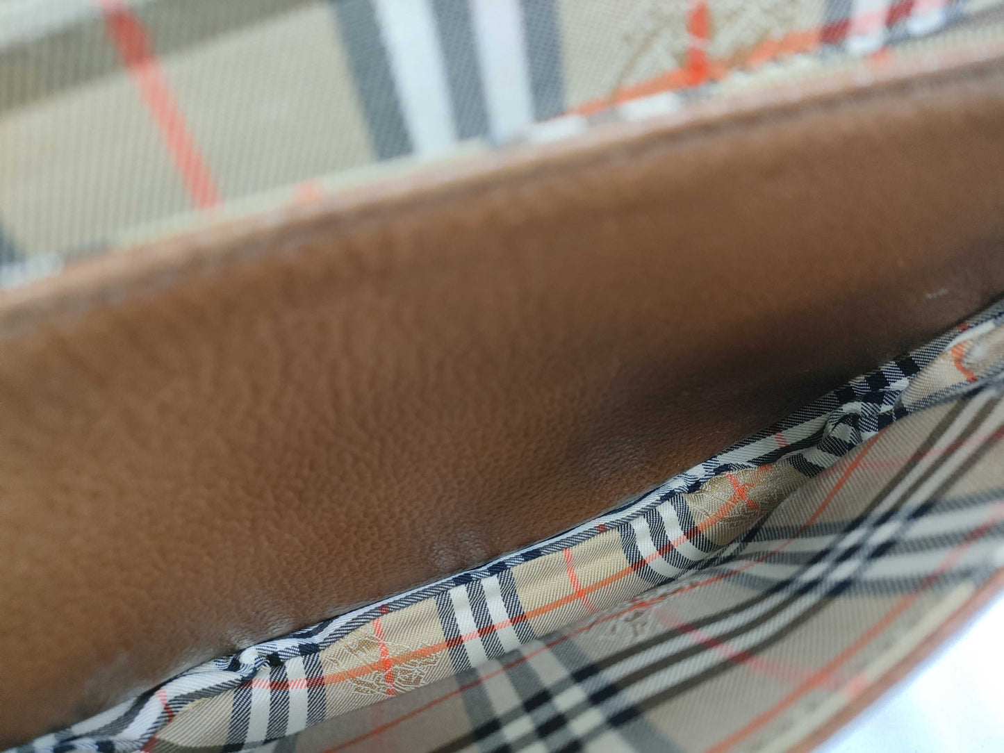 Burberrys Nova Check Leather Shoulder Bag Pochette Brown
