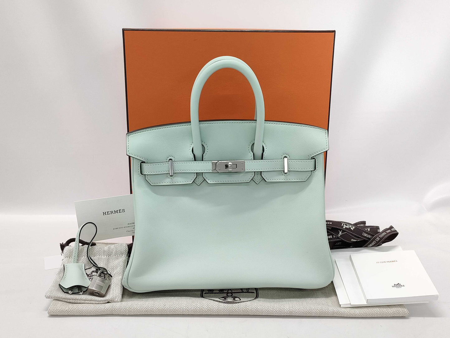 HERMES Birkin 25 Swift/Peppermint Double Stamped Handbag