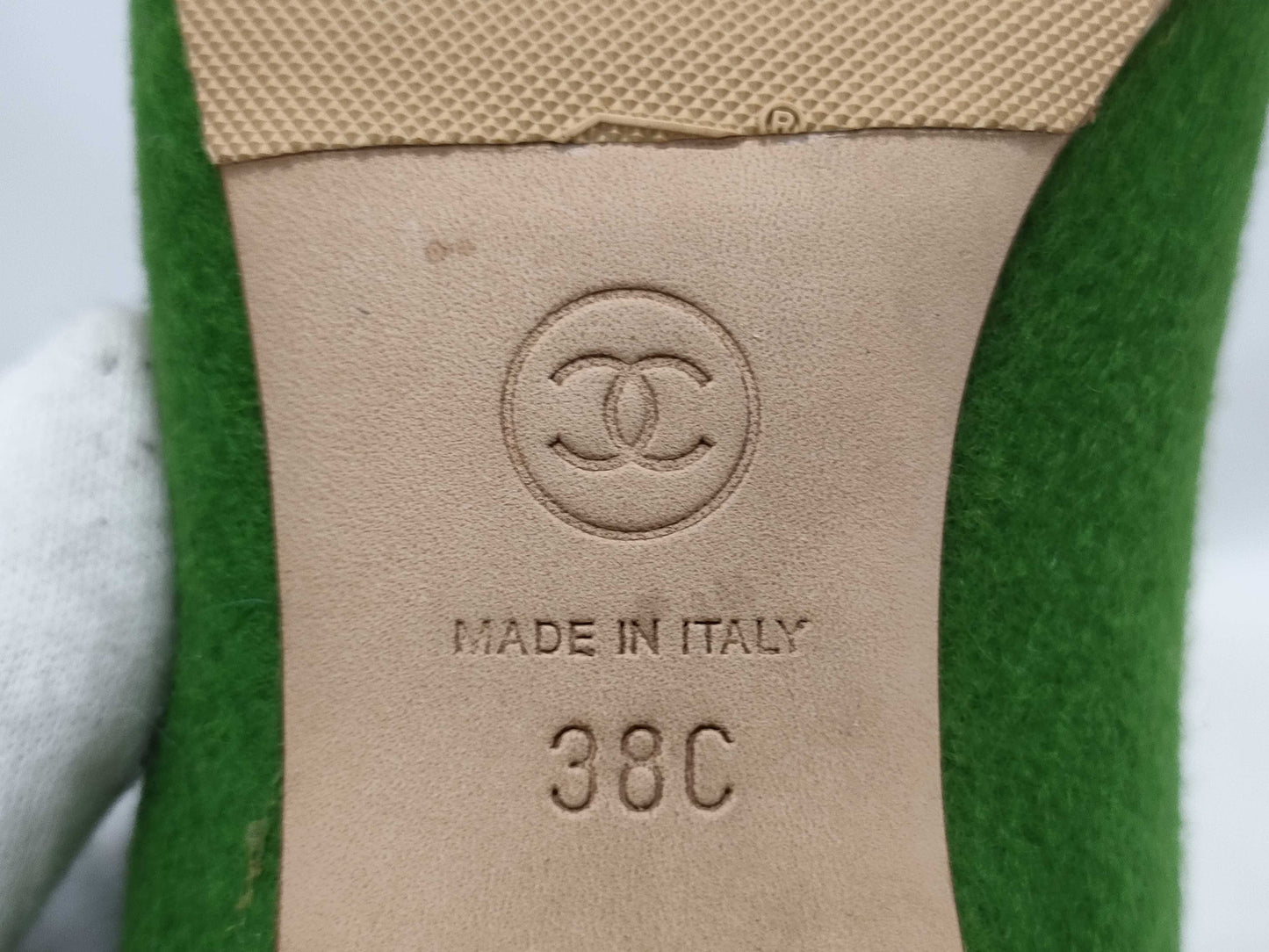 CHANEL Camellia Felt Pumps, Size 38C
