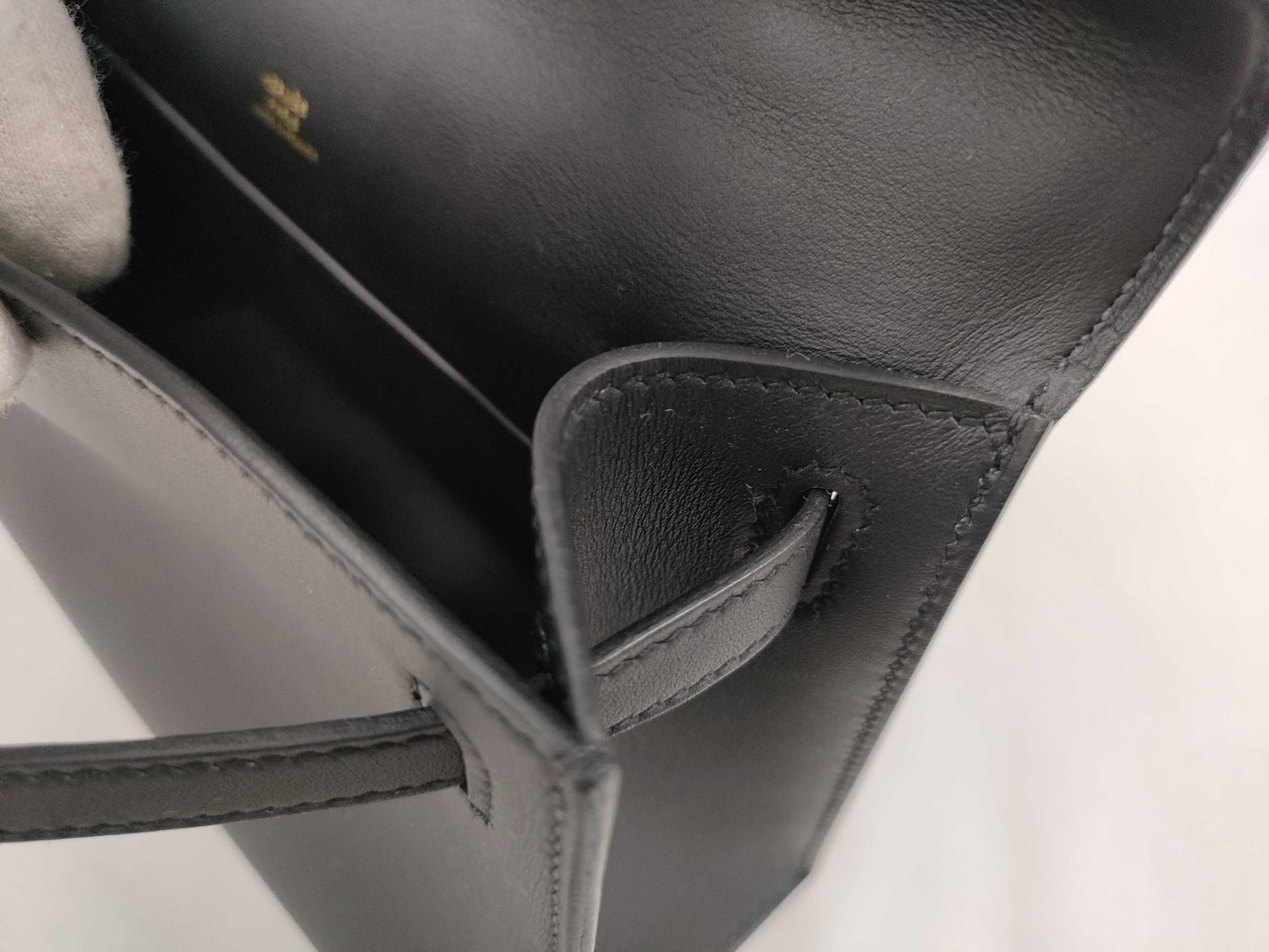 HERMES Pochette Kelly Black Swift W Stamp Gold Hardware Handbag