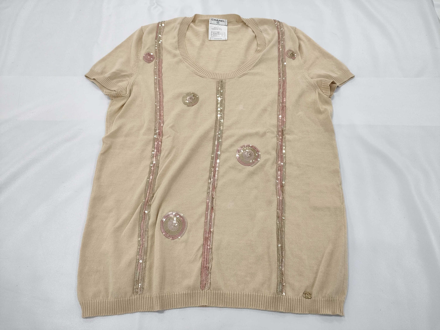 CHANEL Sequined Short Sleeve Top Size 38 P28069K00029 Tops