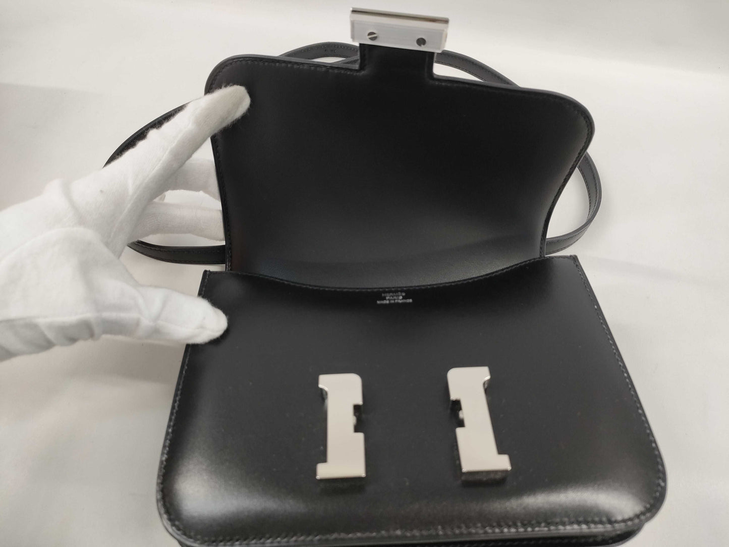 HERMES Constance 3 Miroir Mini Shoulder Bag, Black, Silver Hardware, Box Calf Leather, B Stamp, Perfect Condition