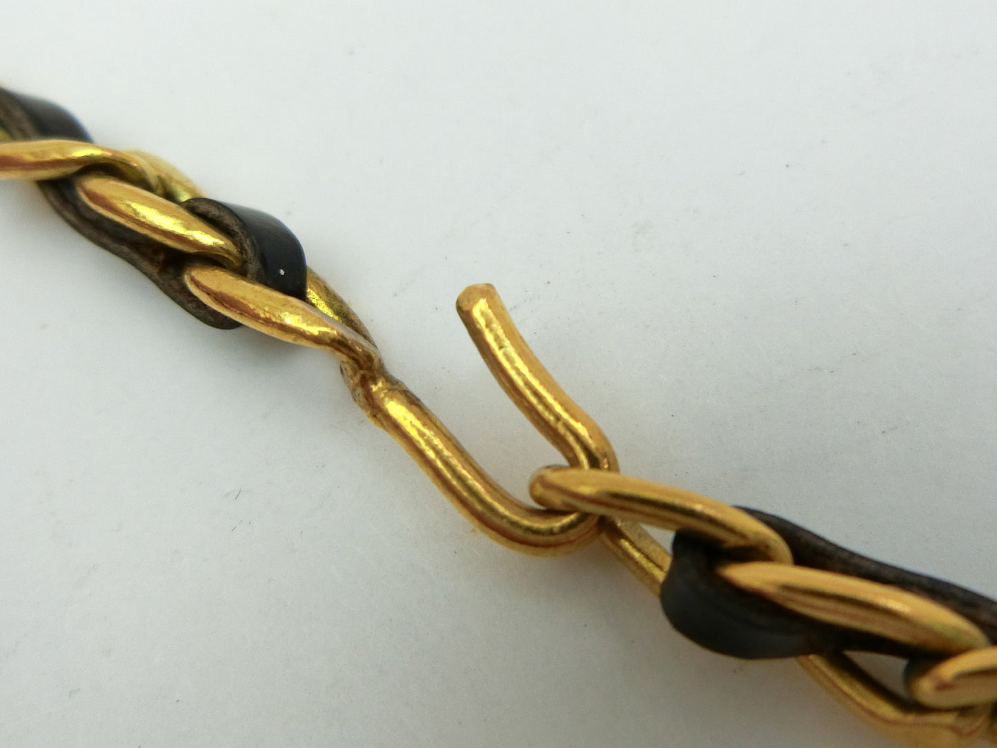CHANEL Leather Chain Ribbon Coin Necklace