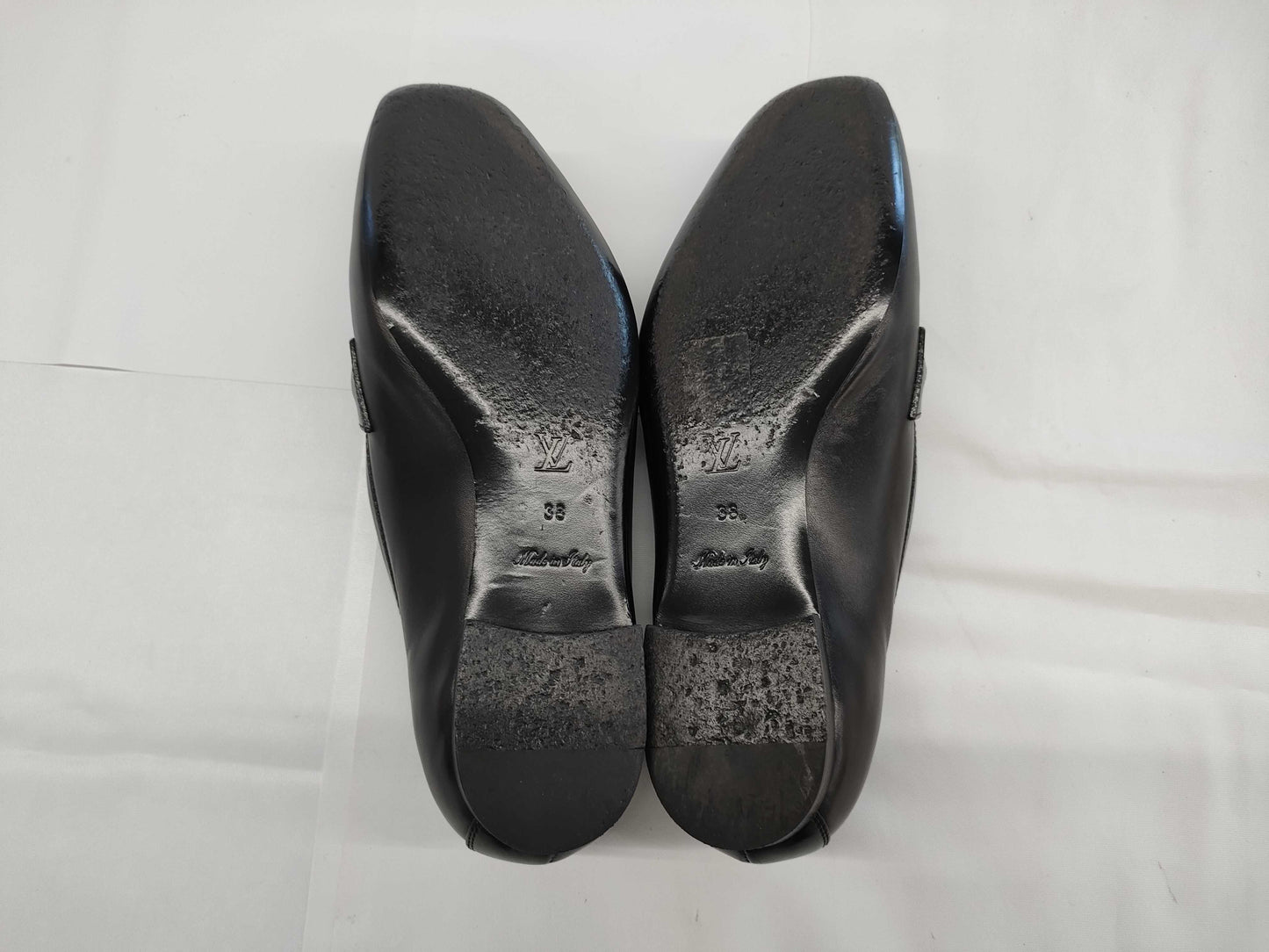 LOUIS VUITTON LOUIS VUITTON Flat Loafers Leather Size 38 1A4XE6 Black Loafers