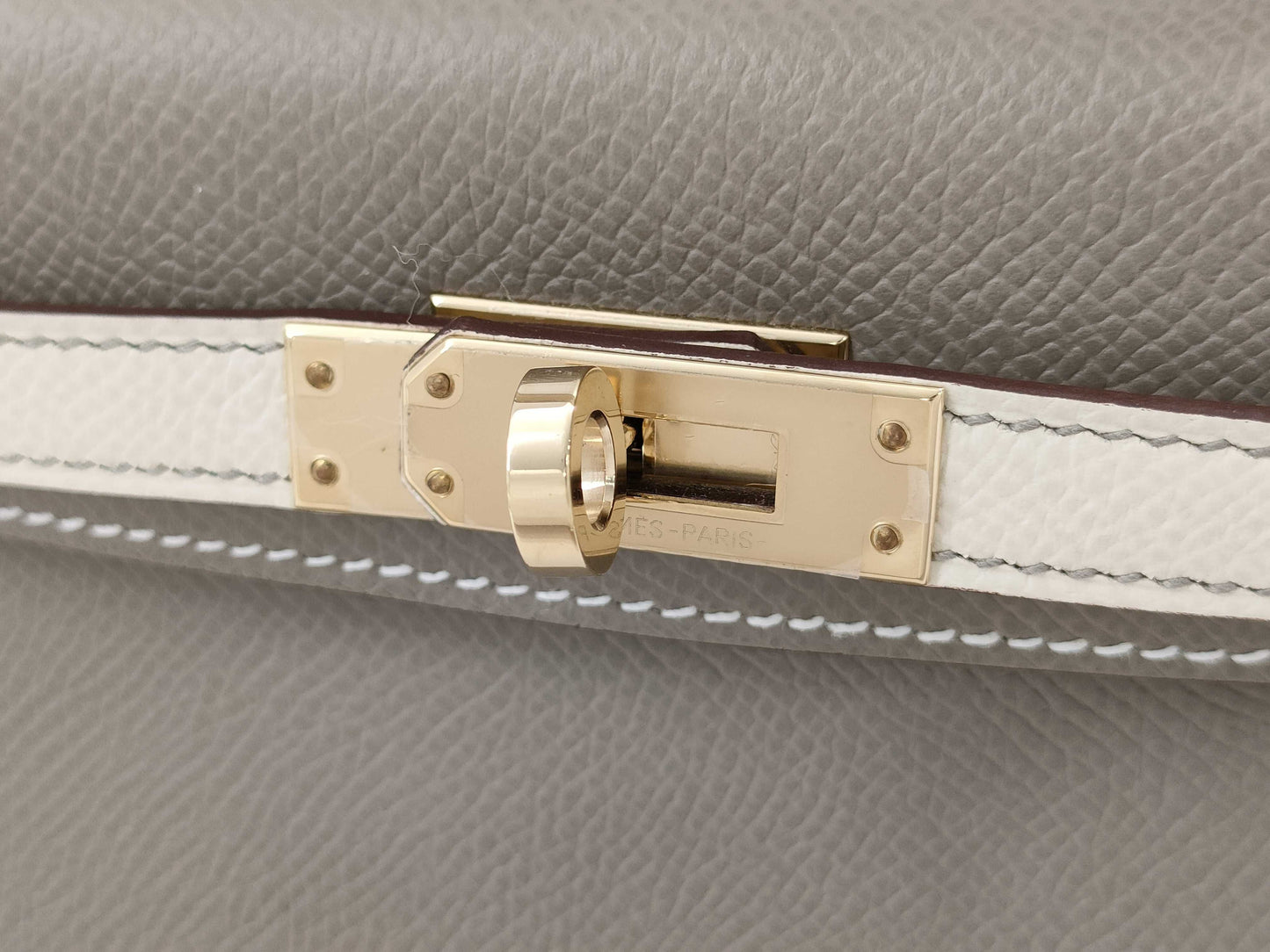 HERMES Mini Kelly Do SPO Handbag in Epson Asphalt with Grey Clasp, GD Hardware, Double Stamp