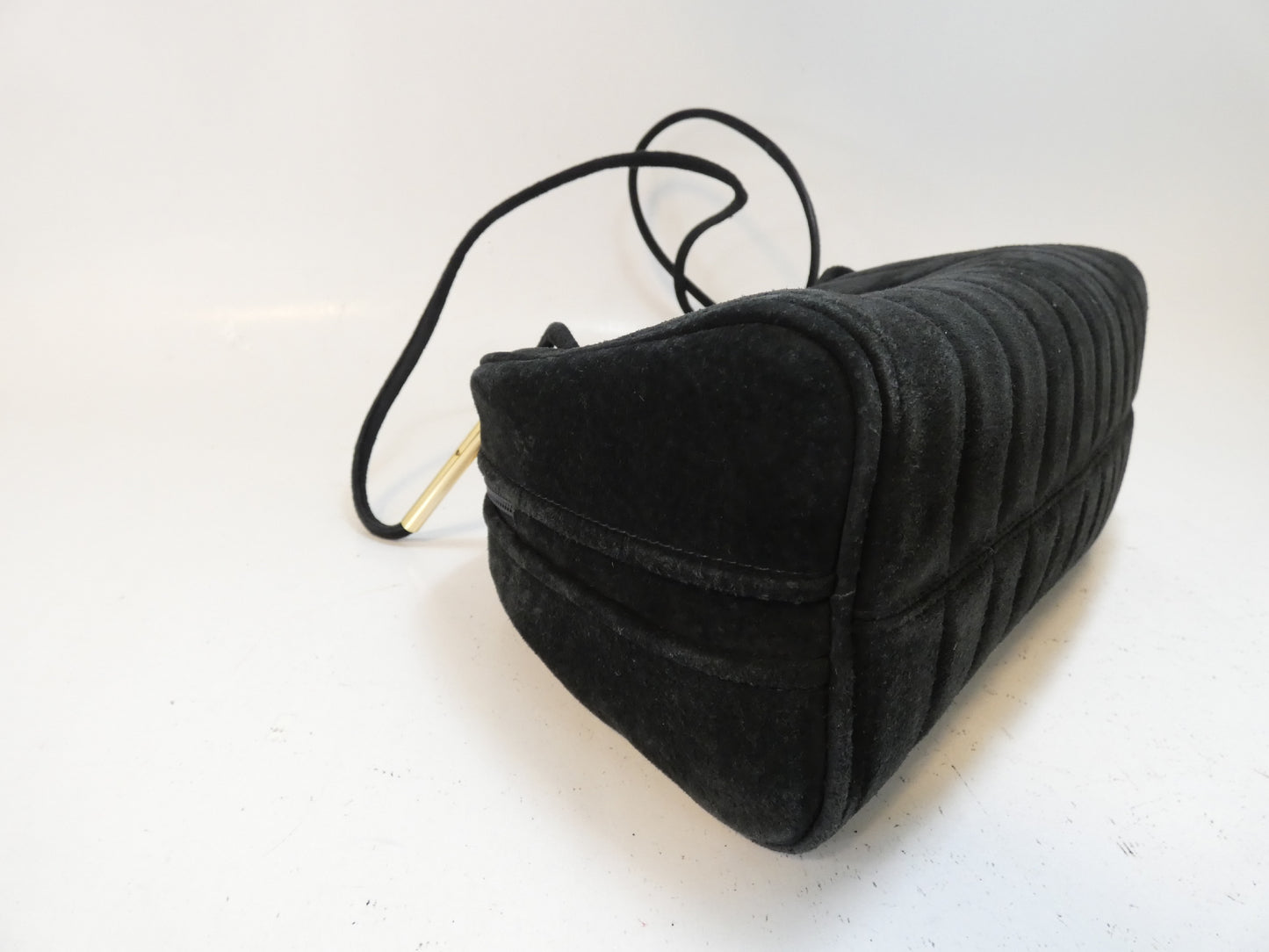 FENDI Suede Black Striped Boston Shoulder Bag