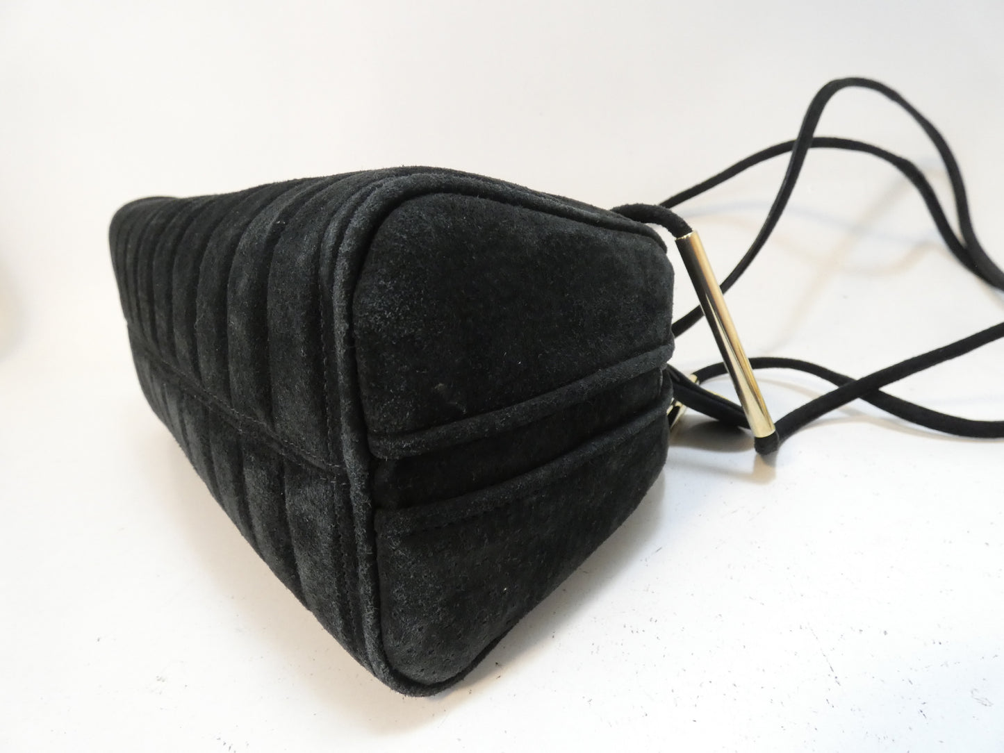 FENDI Suede Black Striped Boston Shoulder Bag