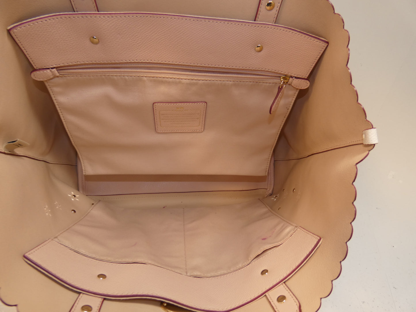 COACH Leather Perforated Flower Hand Tote Bag