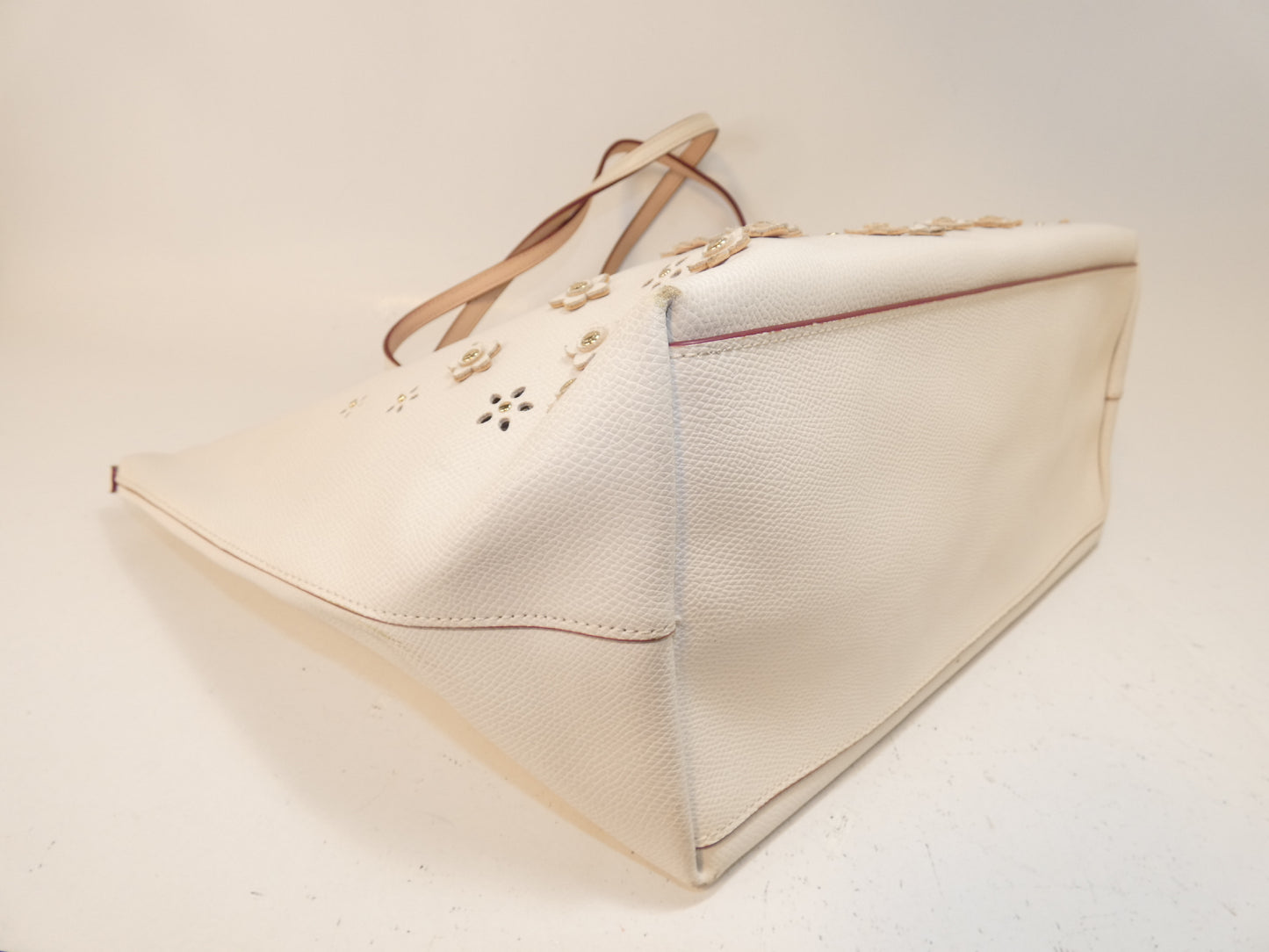 COACH Leather Perforated Flower Hand Tote Bag