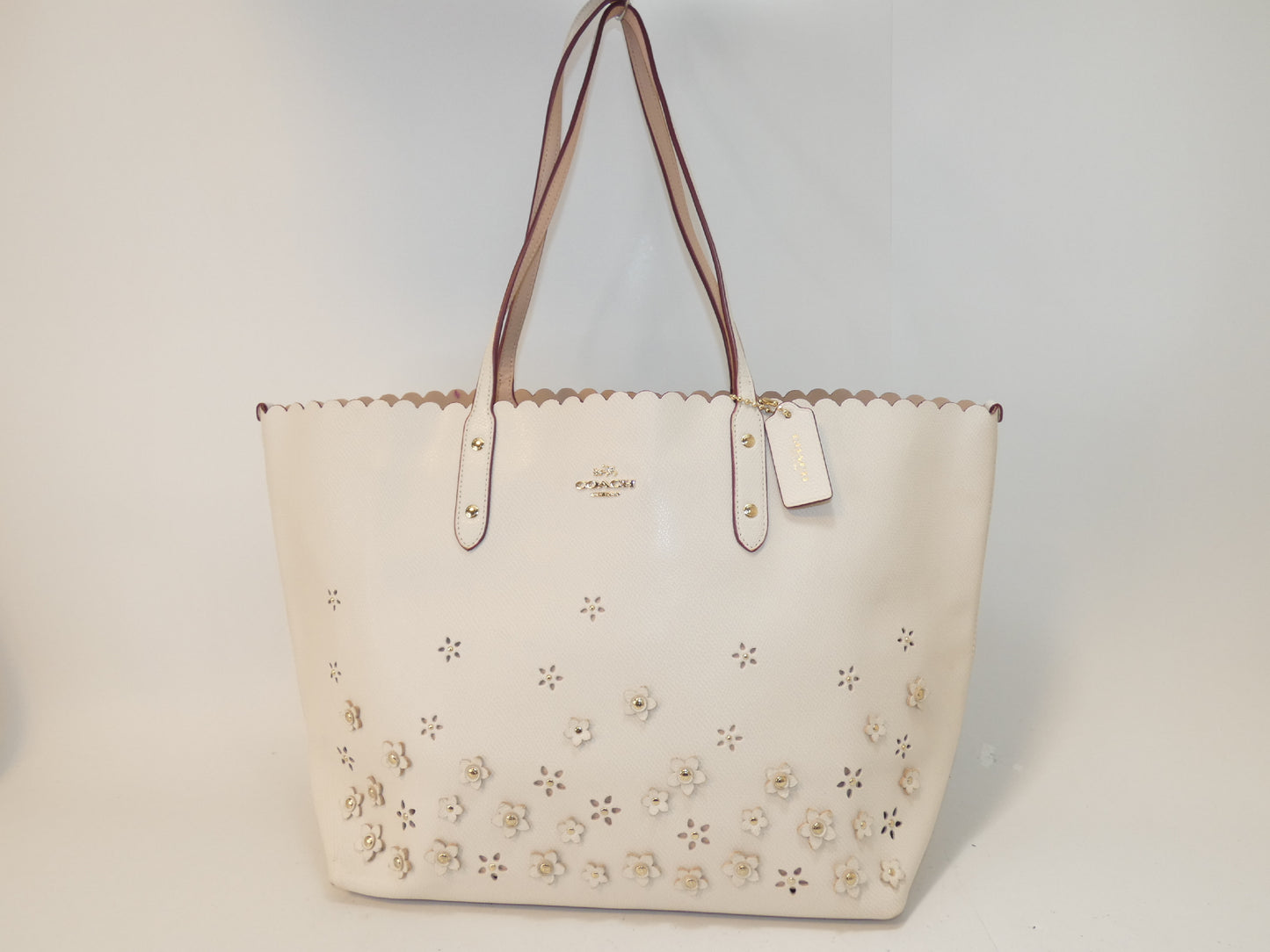 COACH Leather Perforated Flower Hand Tote Bag