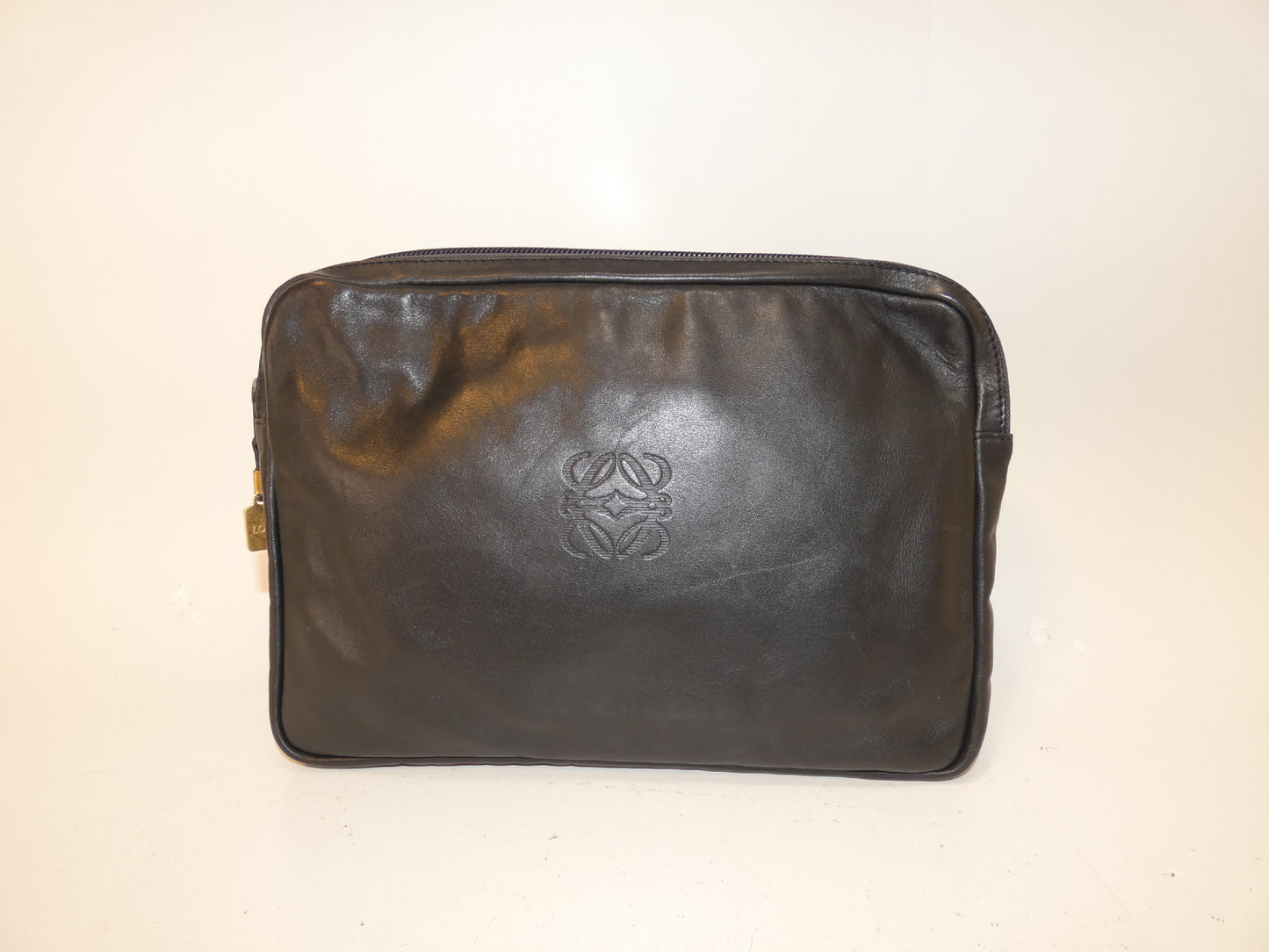LOEWE Anagram Black Leather Clutch Pouch Clutch Bag