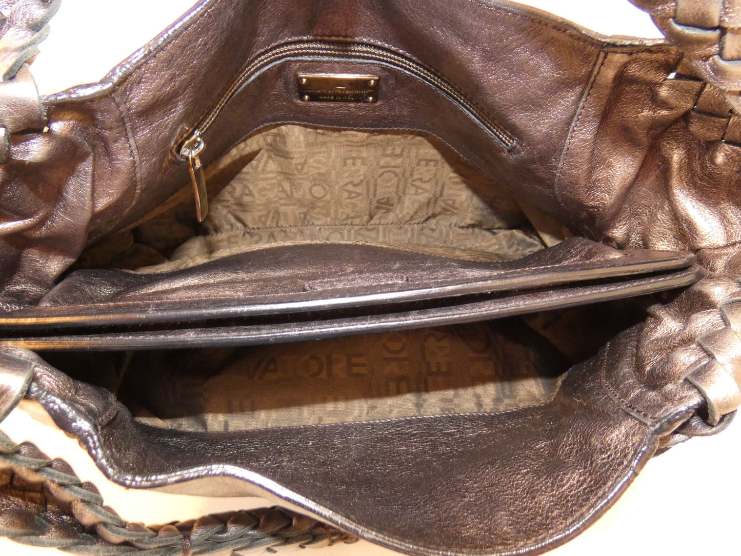 Salvatore Ferragamo Gancini Punched Woven Tote Handbag