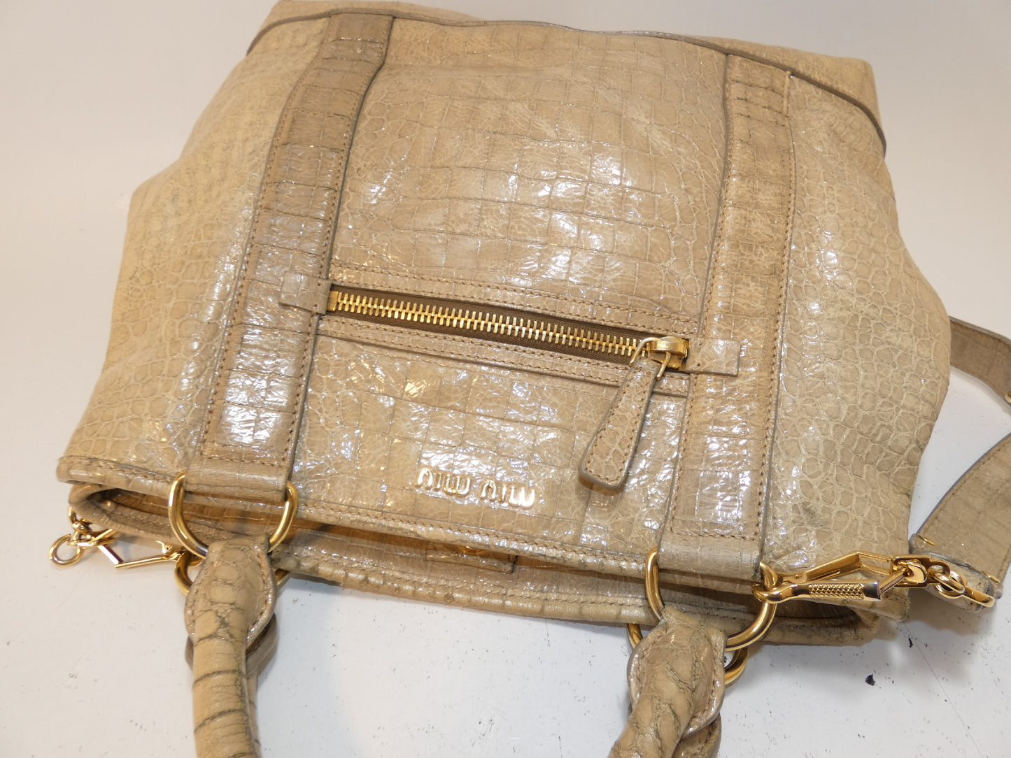 Miu Miu 2-way Embossed Leather Beige Hand Shoulder Bag