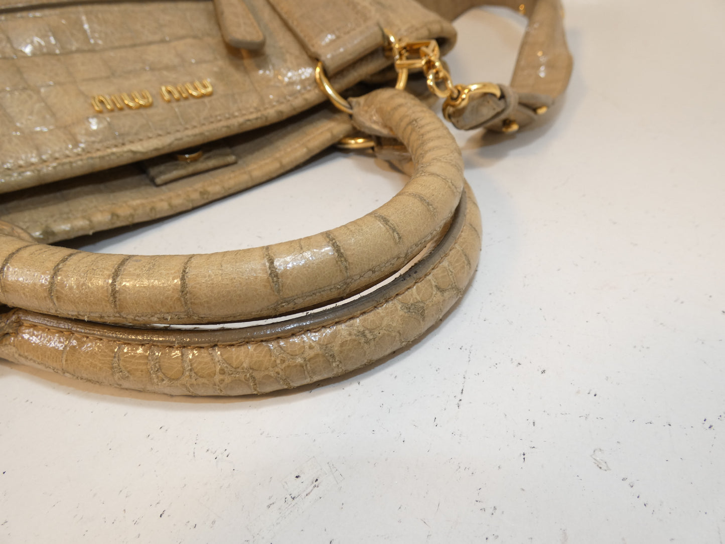 Miu Miu 2-way Embossed Leather Beige Hand Shoulder Bag