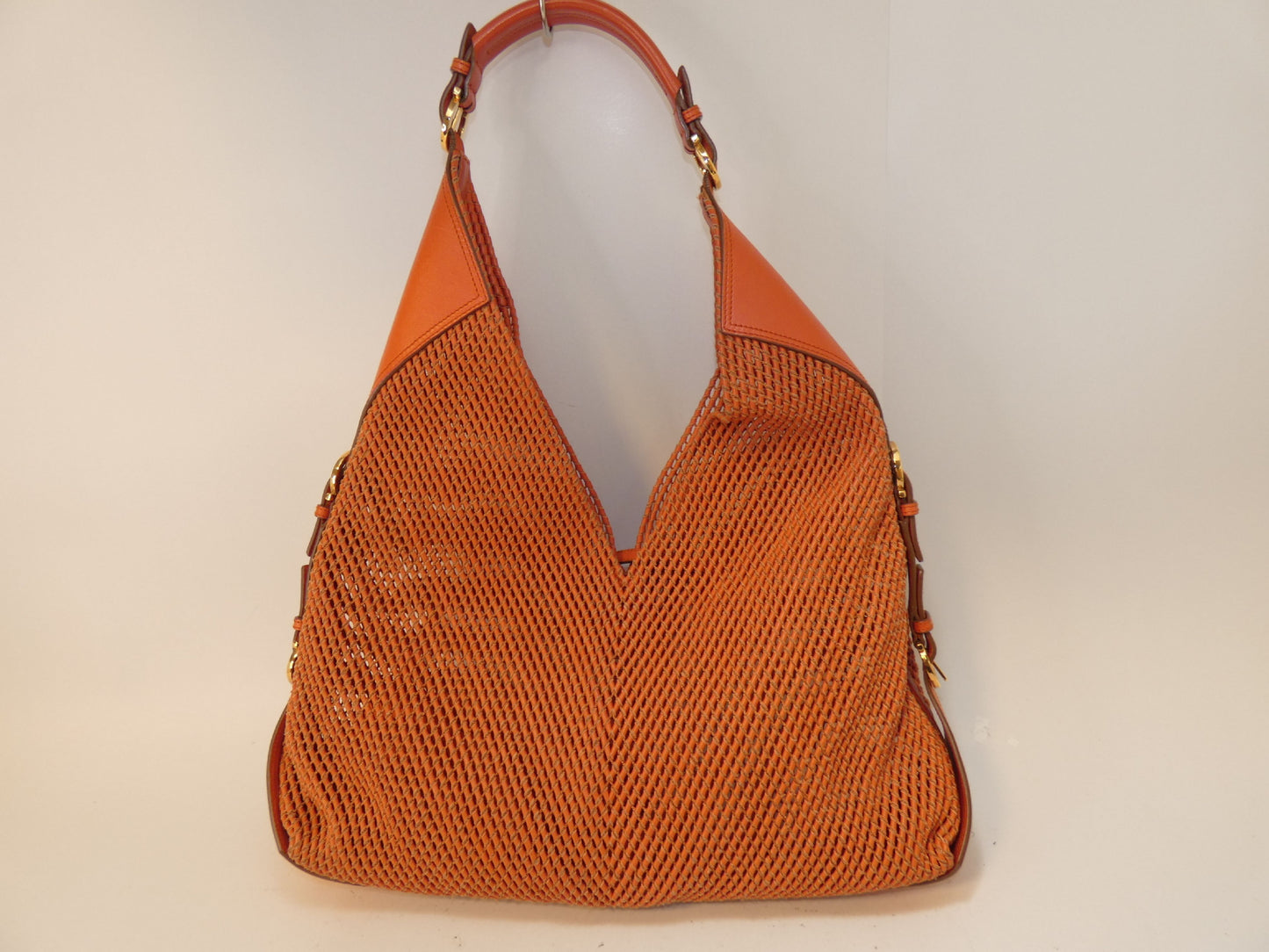 Salvatore Ferragamo Leather Braided Gancini One-Hand Shoulder Bag with Orange Pouch