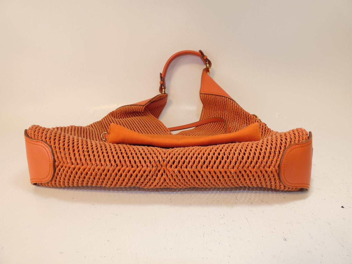 Salvatore Ferragamo Leather Braided Gancini One-Hand Shoulder Bag with Orange Pouch
