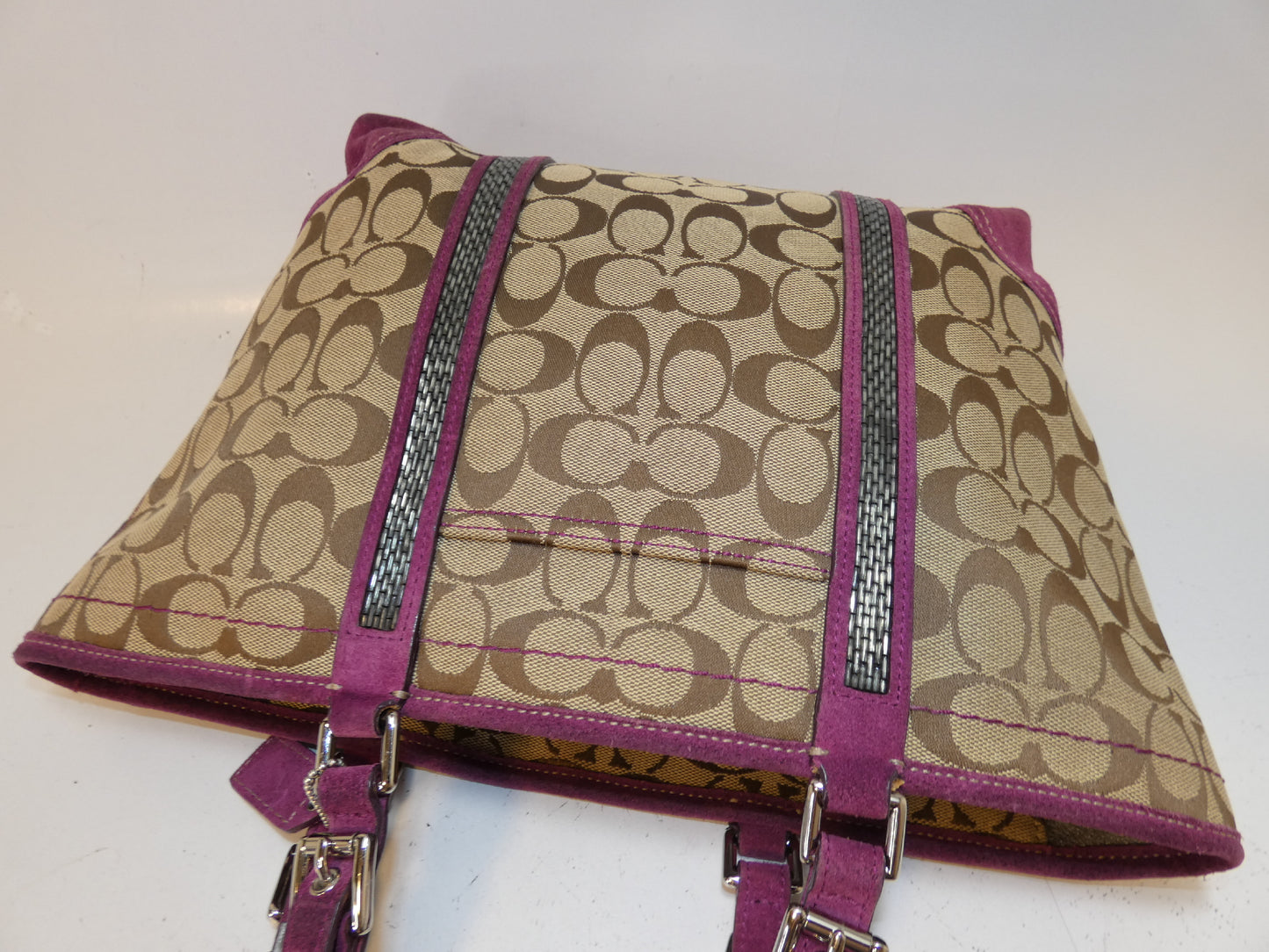 COACH Signature Canvas Suede Hand Tote Bag