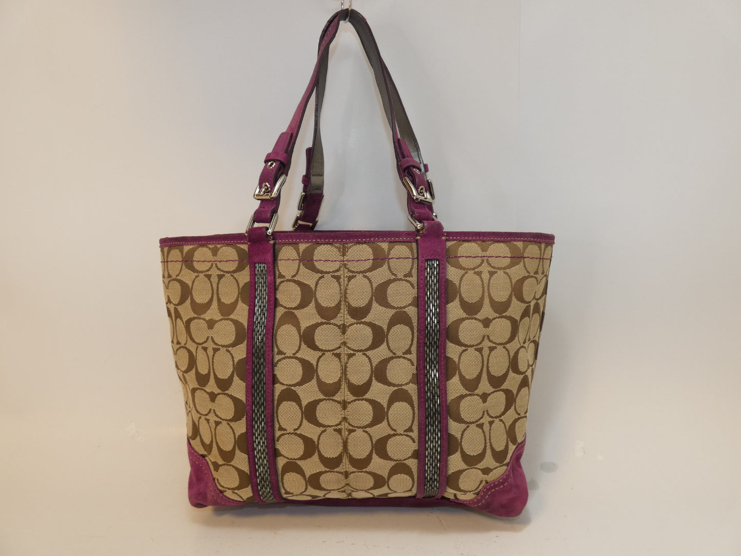 COACH Signature Canvas Suede Hand Tote Bag