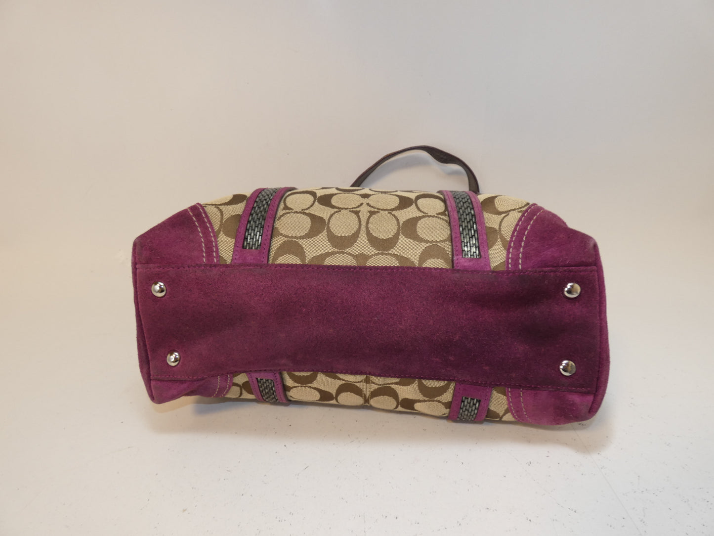 COACH Signature Canvas Suede Hand Tote Bag