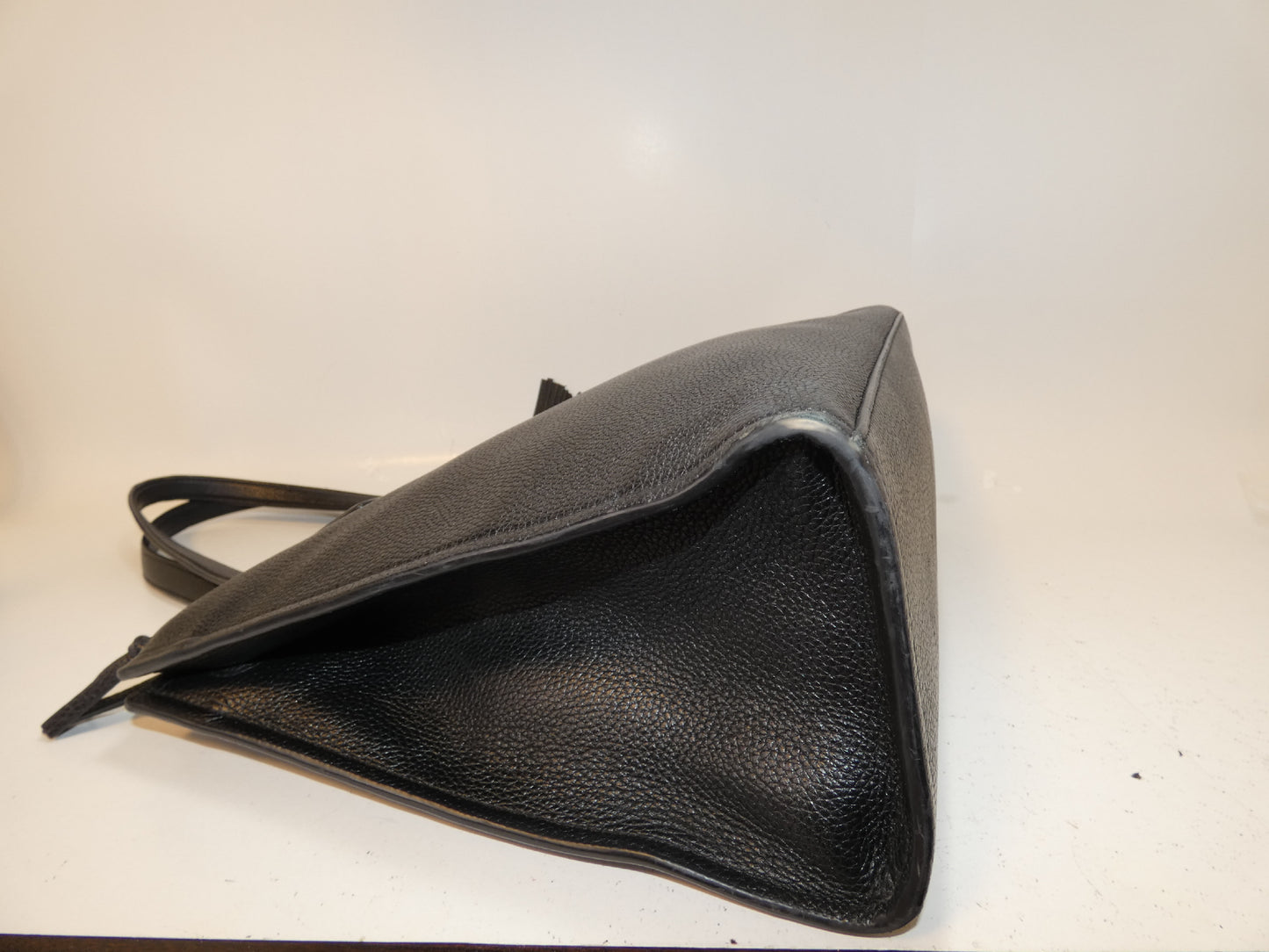 Tory Burch Front Logo Black Leather Tassel Tote Hand Tote Bag