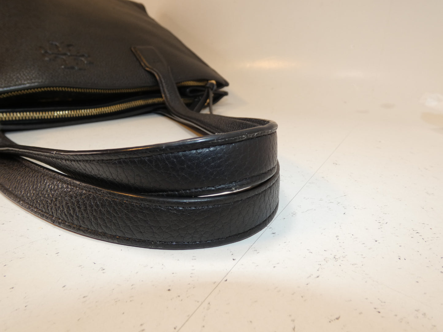 Tory Burch Front Logo Black Leather Tassel Tote Hand Tote Bag