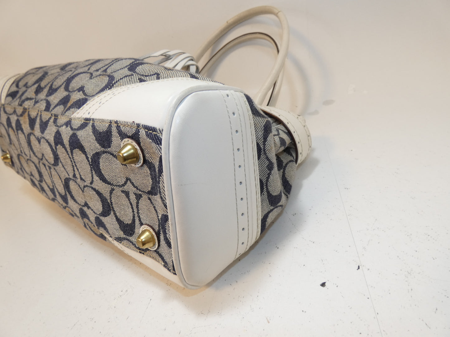 COACH Signature Navy Leather Perforated Handbag