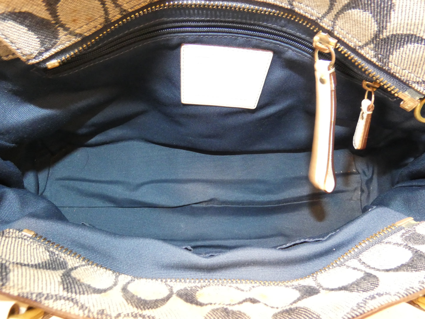 COACH Signature Navy Leather Perforated Handbag