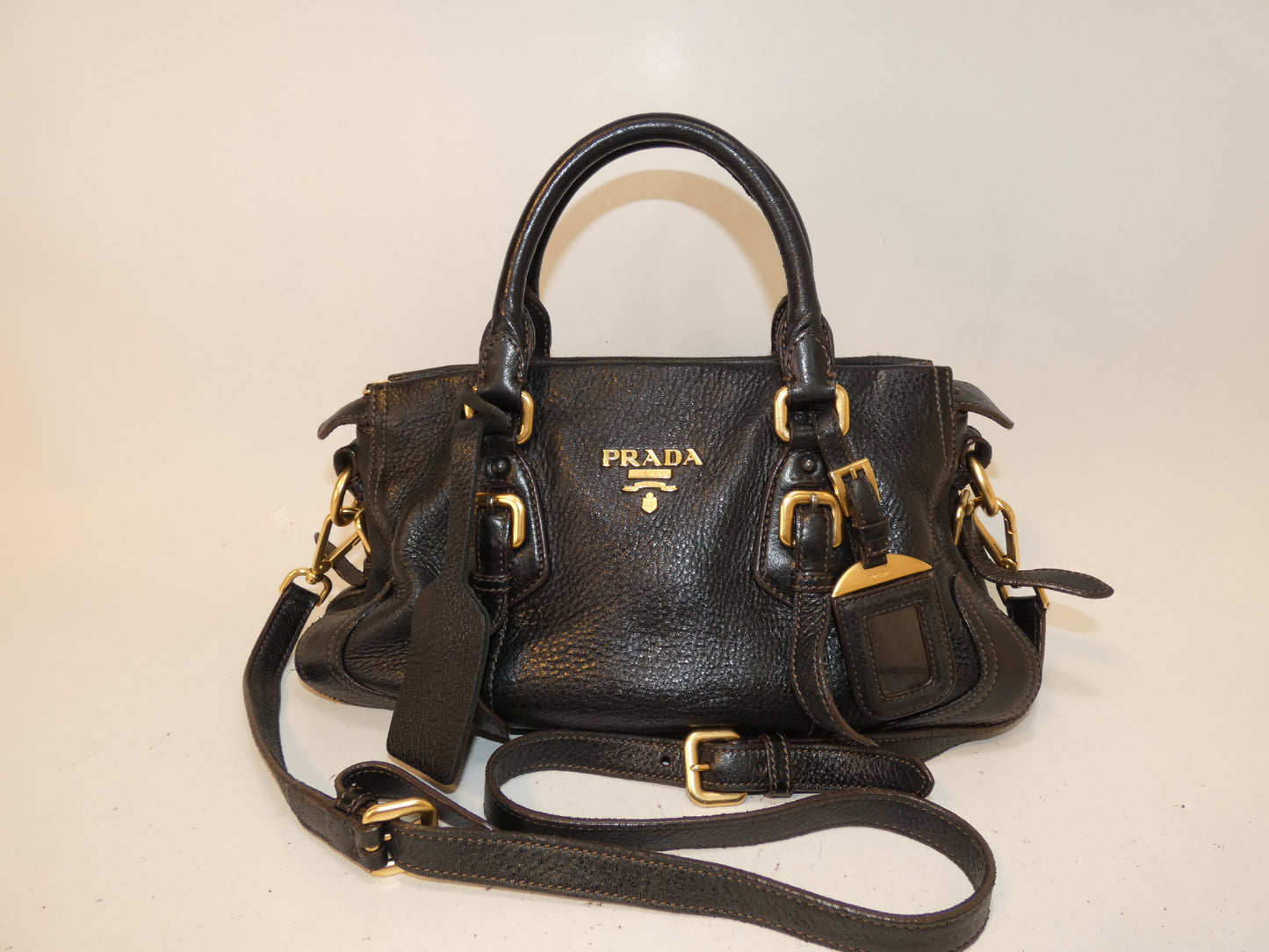 PRADA 2-way Vitello leather black hand/shoulder bag