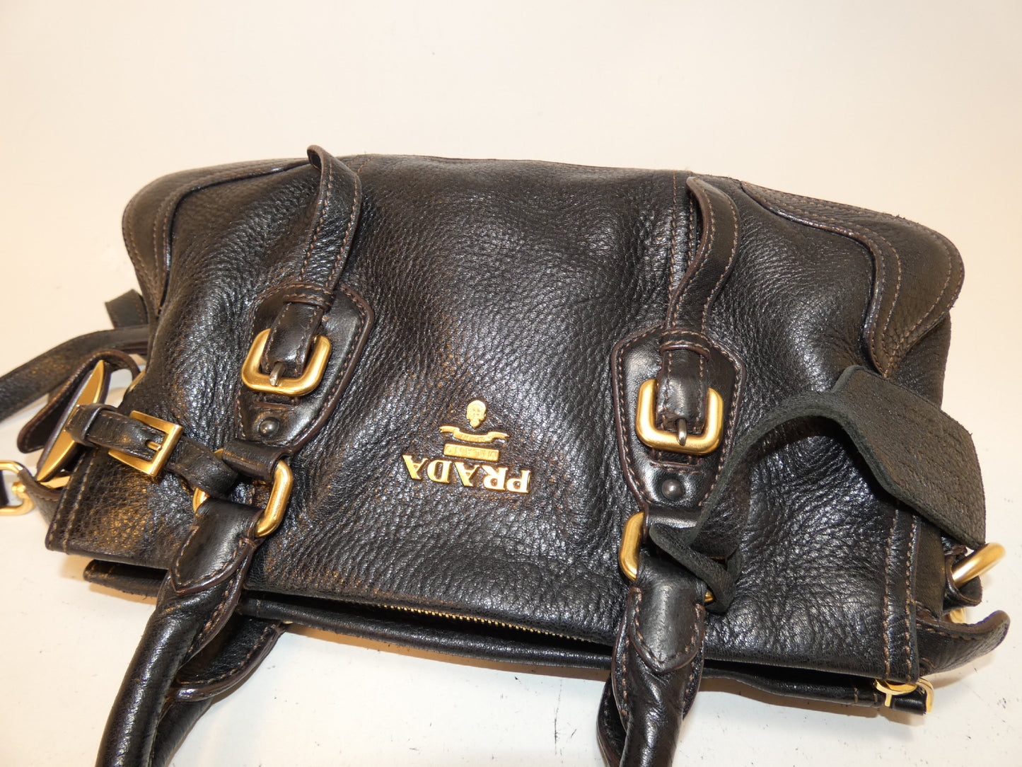 PRADA 2-way Vitello leather black hand/shoulder bag