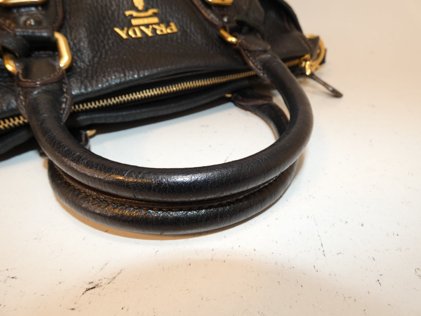 PRADA 2-way Vitello leather black hand/shoulder bag