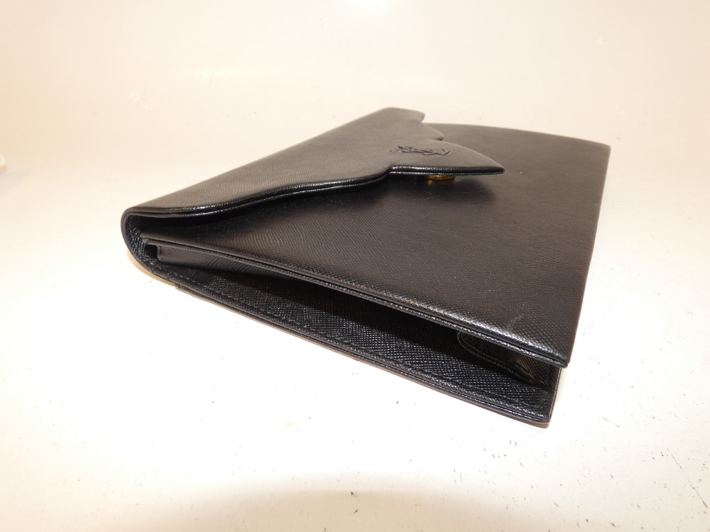Yves Saint Laurent Front Logo Leather Black Clutch Bag