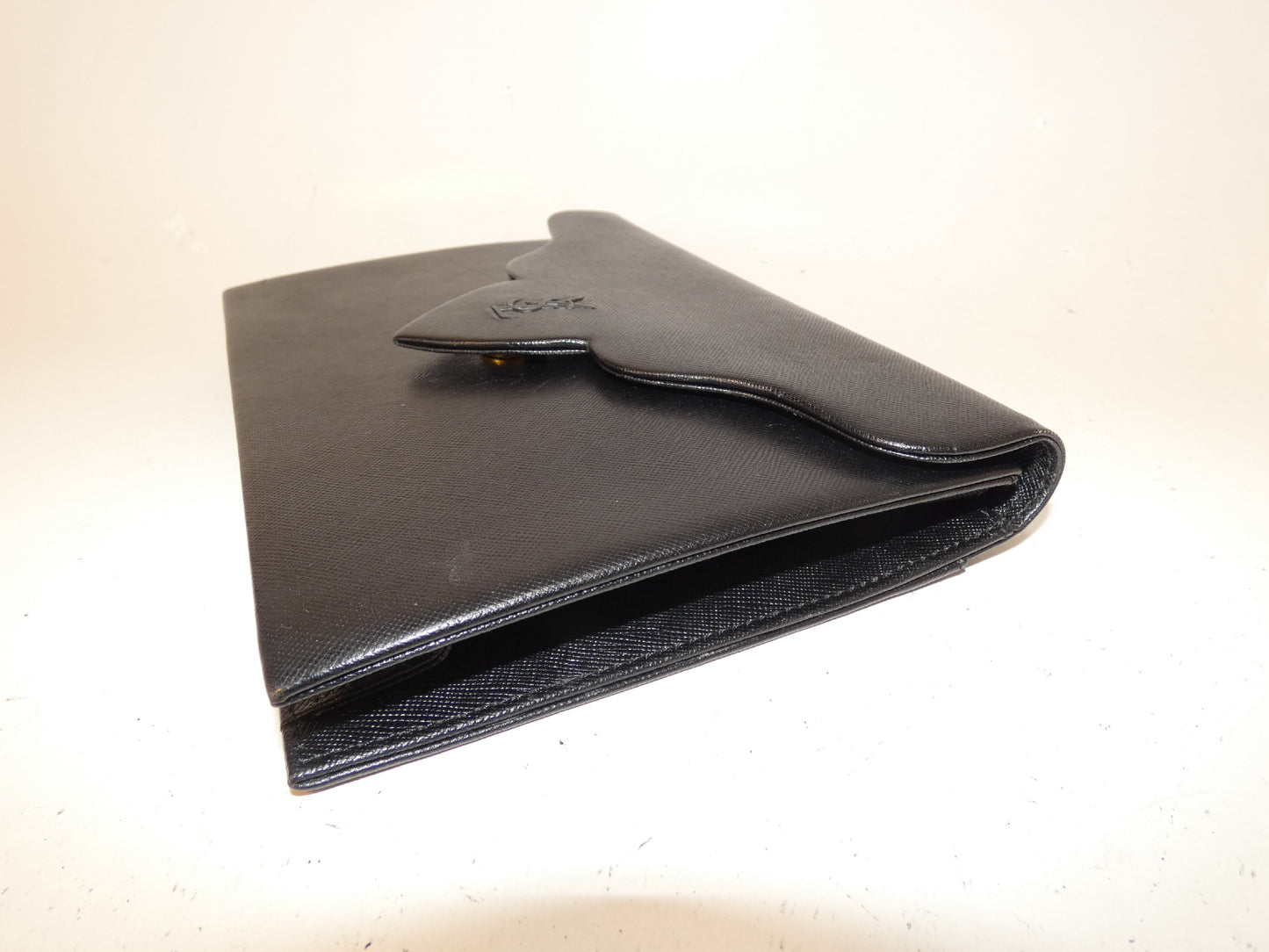 Yves Saint Laurent Front Logo Leather Black Clutch Bag