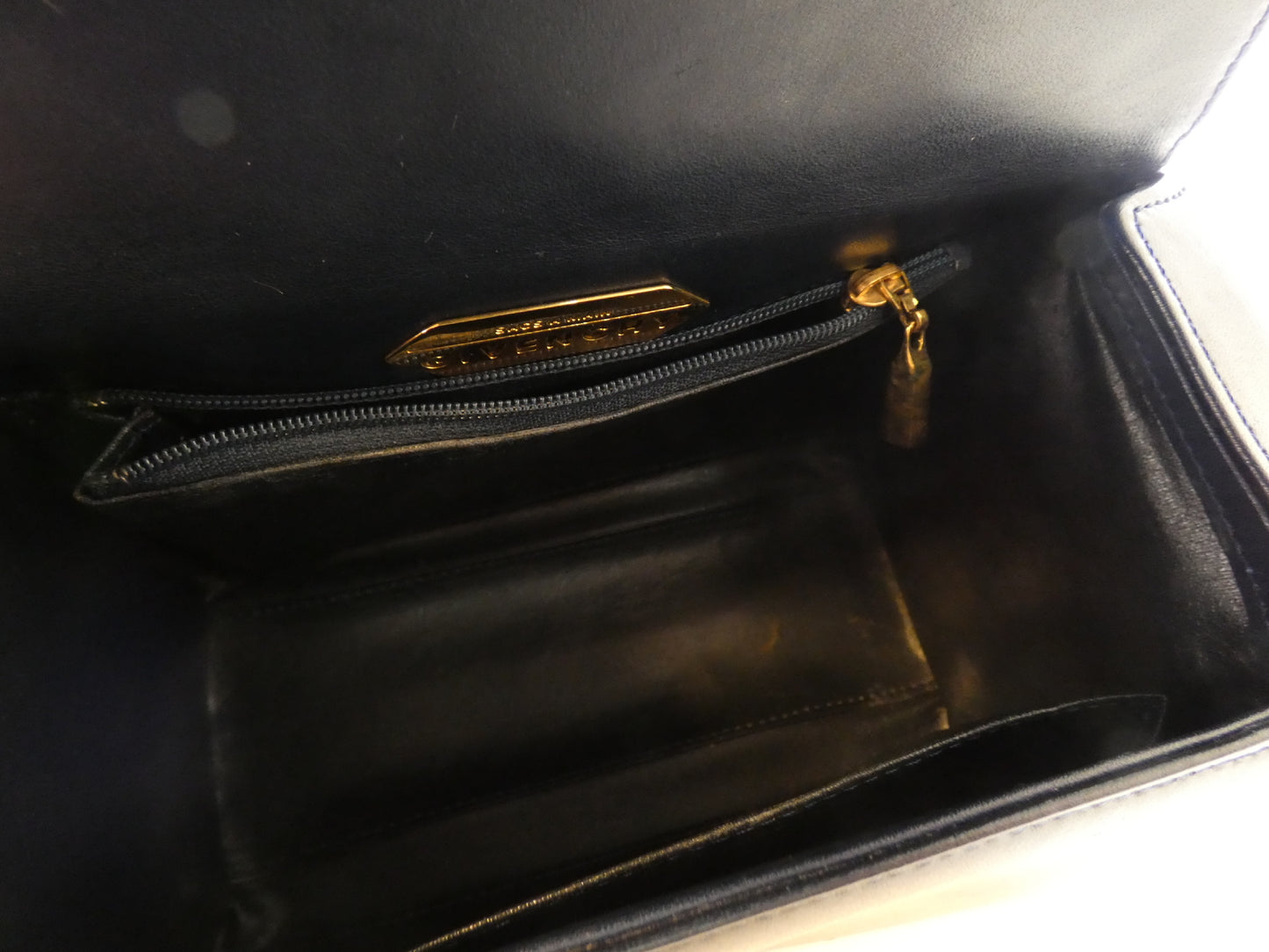GIVENCHY Circle Logo GP Leather Navy Top Handle Handbag