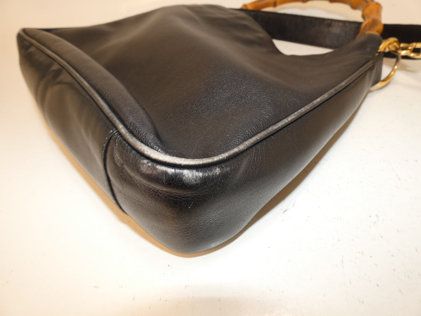 GUCCI 2-way bamboo leather black handbag