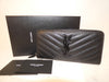 Yves Saint Laurent Front Logo V-Stitch Leather Black Round Zip Long Wallet