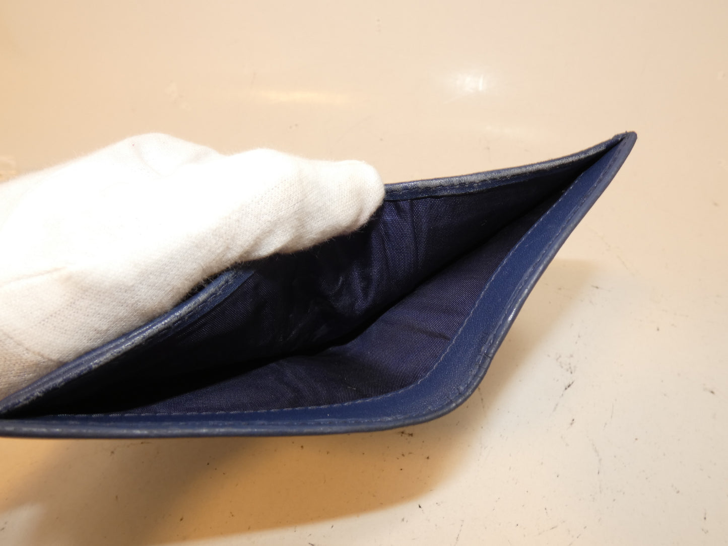 PRADA Front Logo Leather Blue Folding Wallet