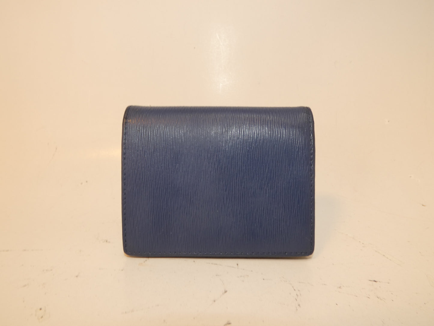 PRADA Front Logo Leather Blue Folding Wallet