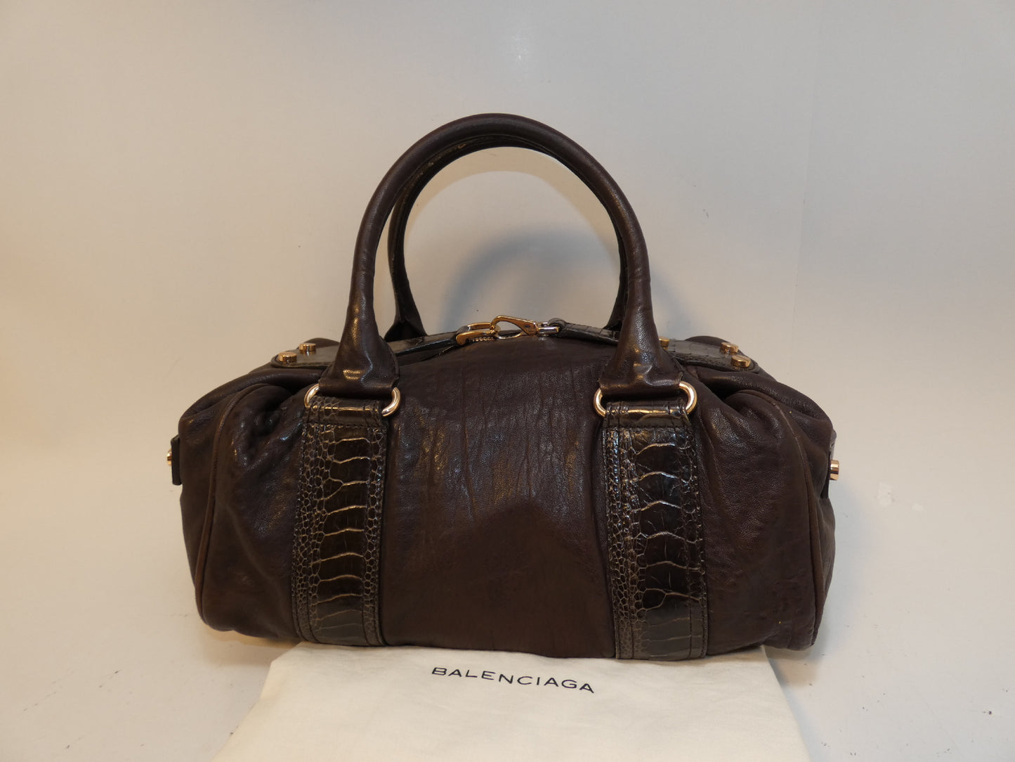 BALENCIAGA Leather 170936 Embossed Hand Boston Bag