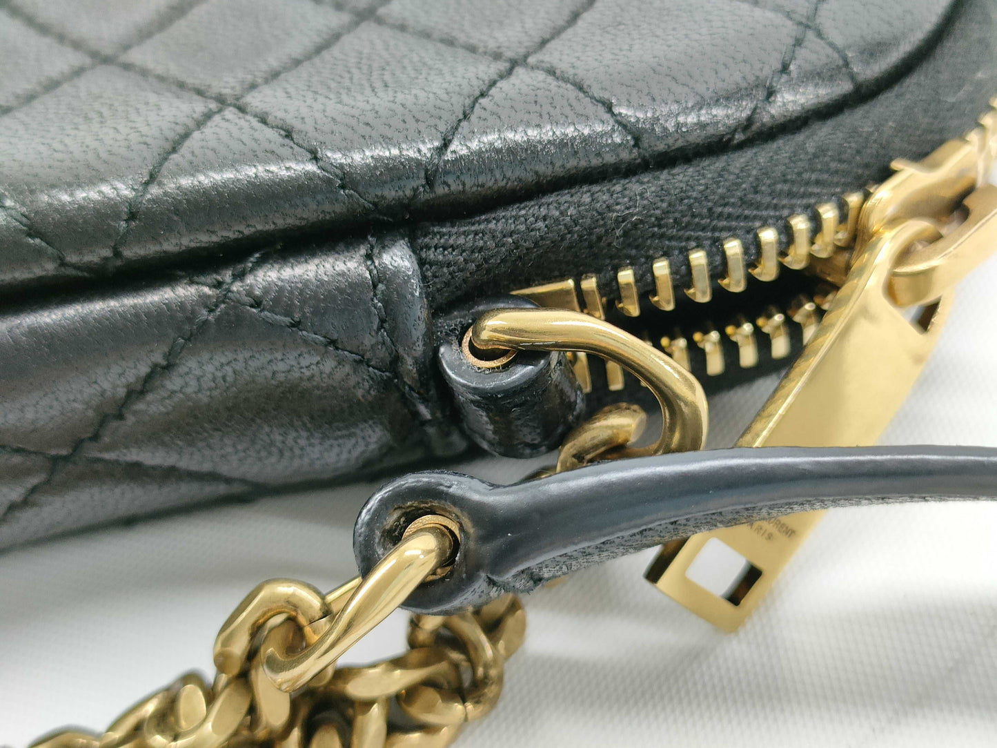 SAINT LAURENT Gaby Leather Chain Shoulder Bag, Black with Gold Hardware, 733667