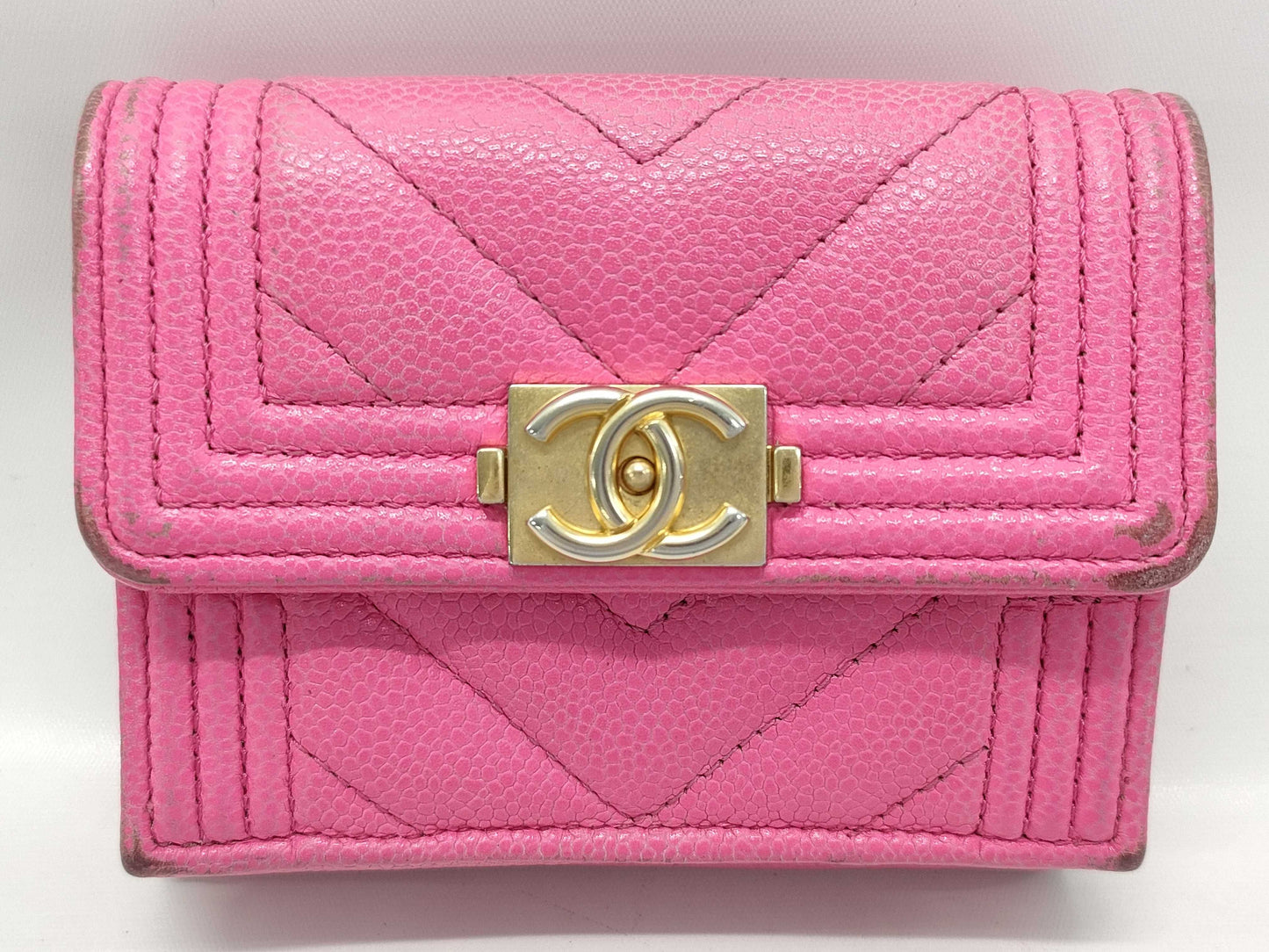 CHANEL Boy Chanel Compact Wallet, Caviar Skin, Pink, Gold Hardware, A84432, Random Number