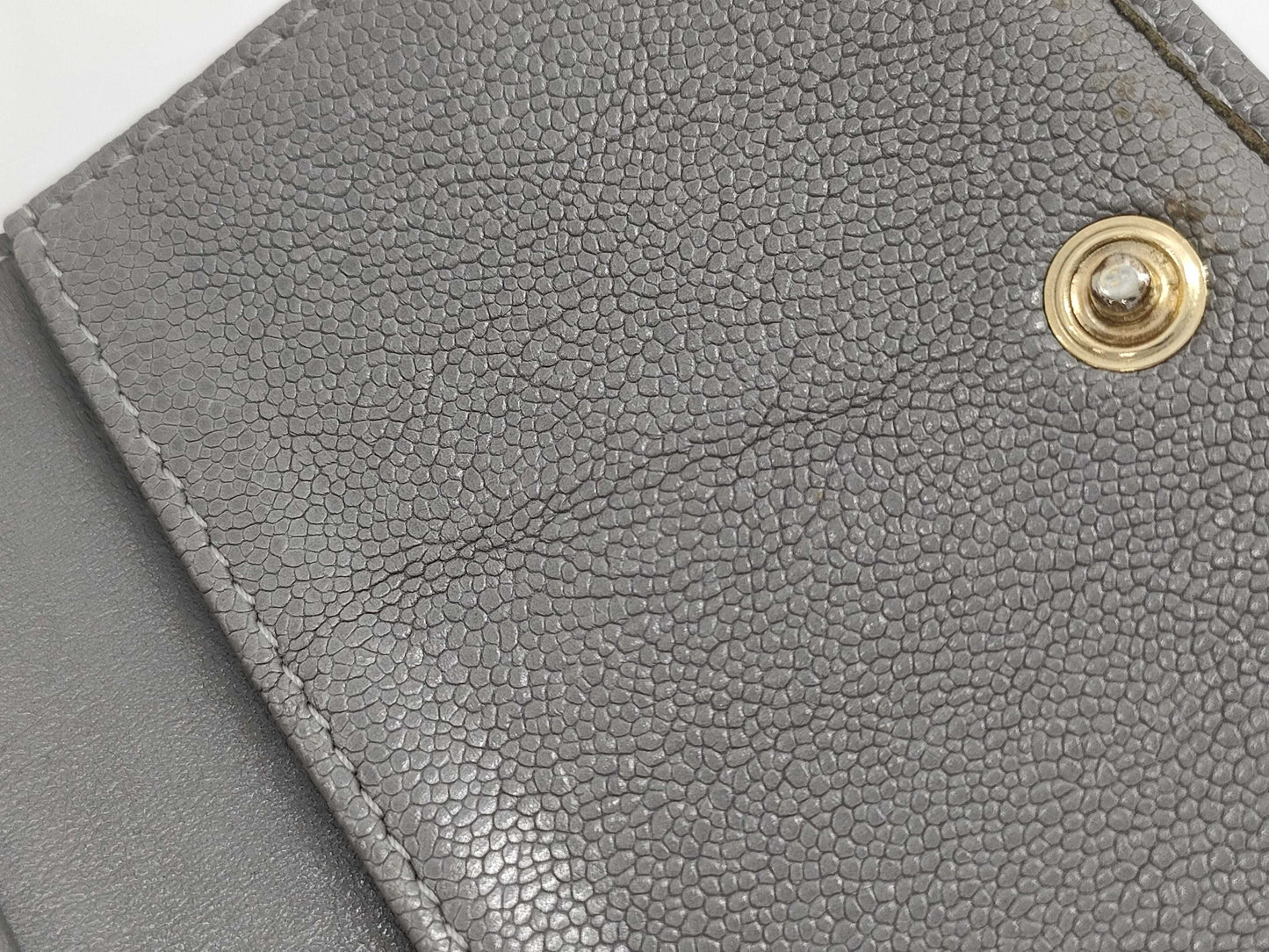 CHANEL Boy Chanel Compact Wallet, Caviar Skin, Gray, Gold Hardware, A84433, 26th Series