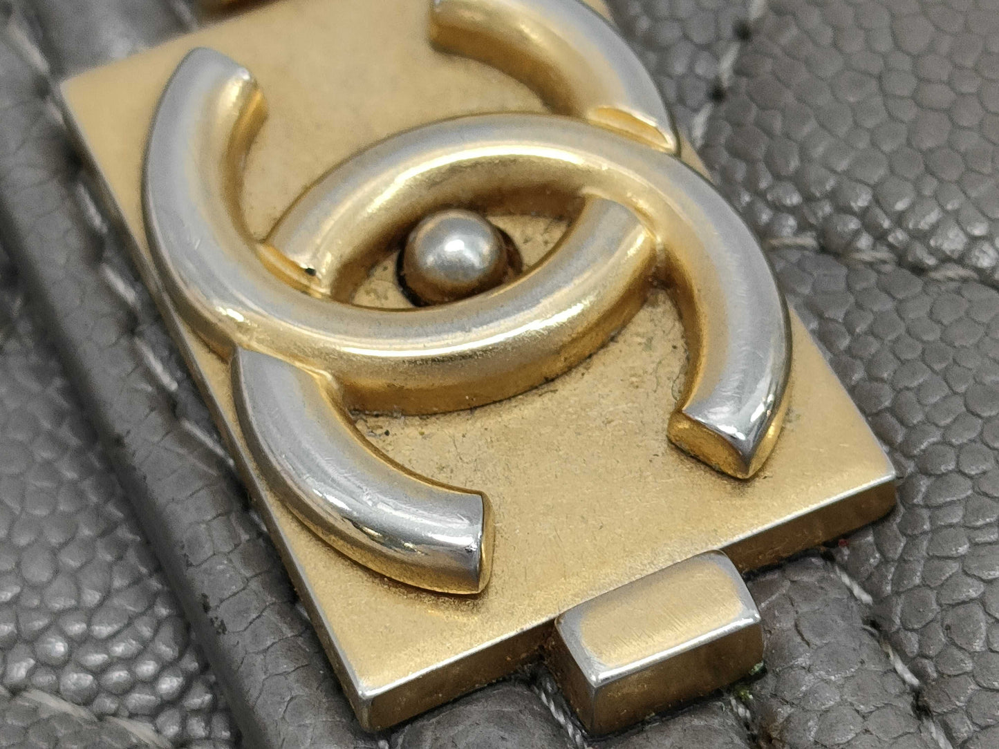 CHANEL Boy Chanel Compact Wallet, Caviar Skin, Gray, Gold Hardware, A84433, 26th Series
