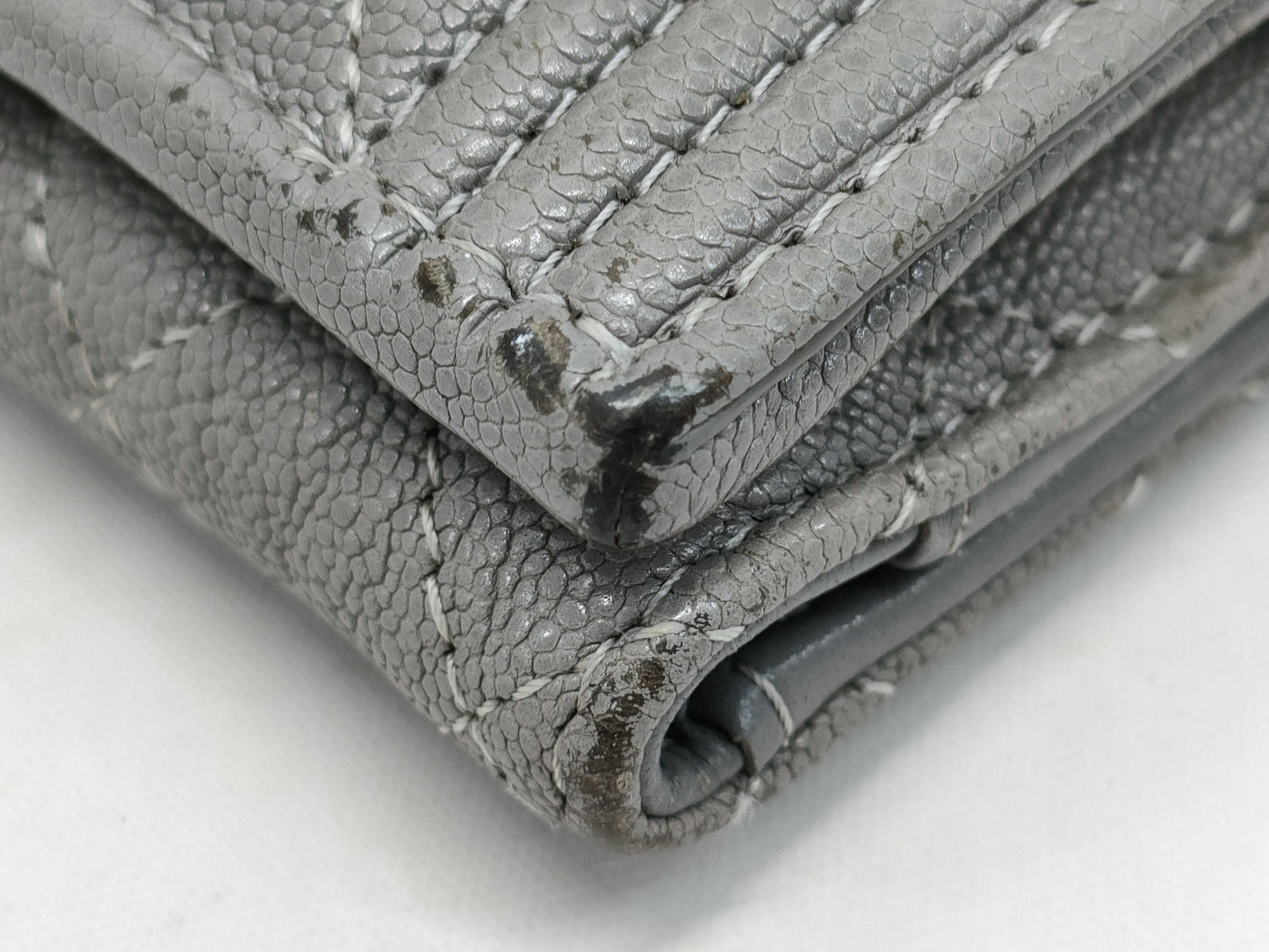 CHANEL Boy Chanel Compact Wallet, Caviar Skin, Gray, Gold Hardware, A84433, 26th Series