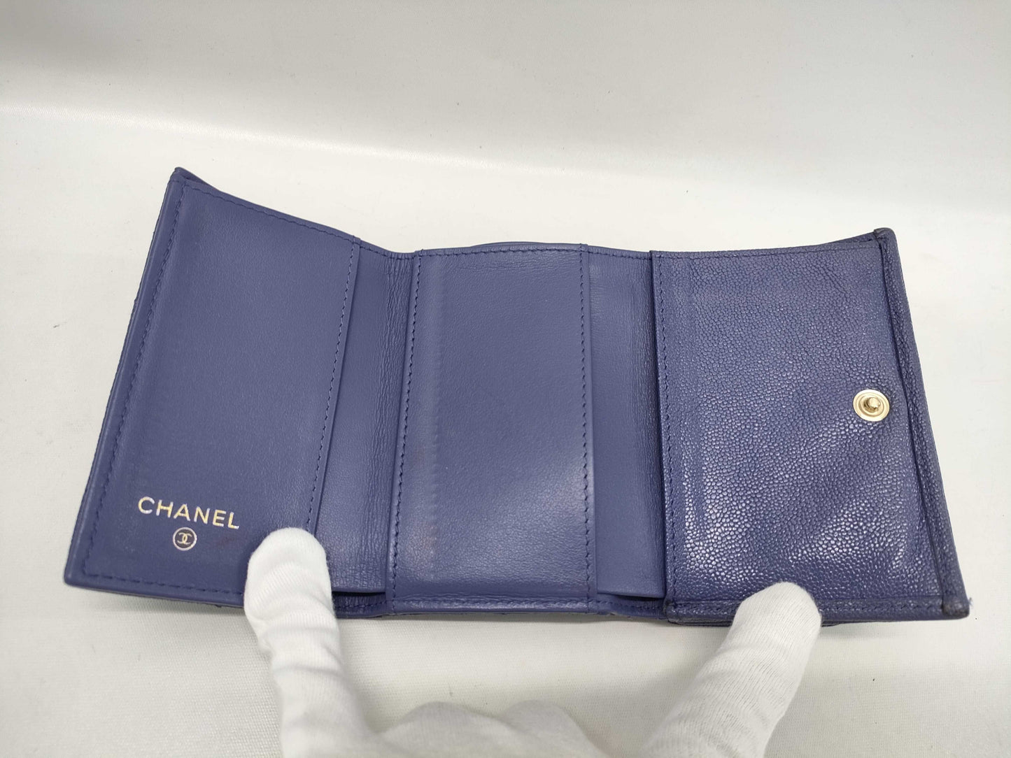 CHANEL Boy Chanel Compact Wallet, Caviar Leather, Purple, Gold Hardware, A84433, 30 Series