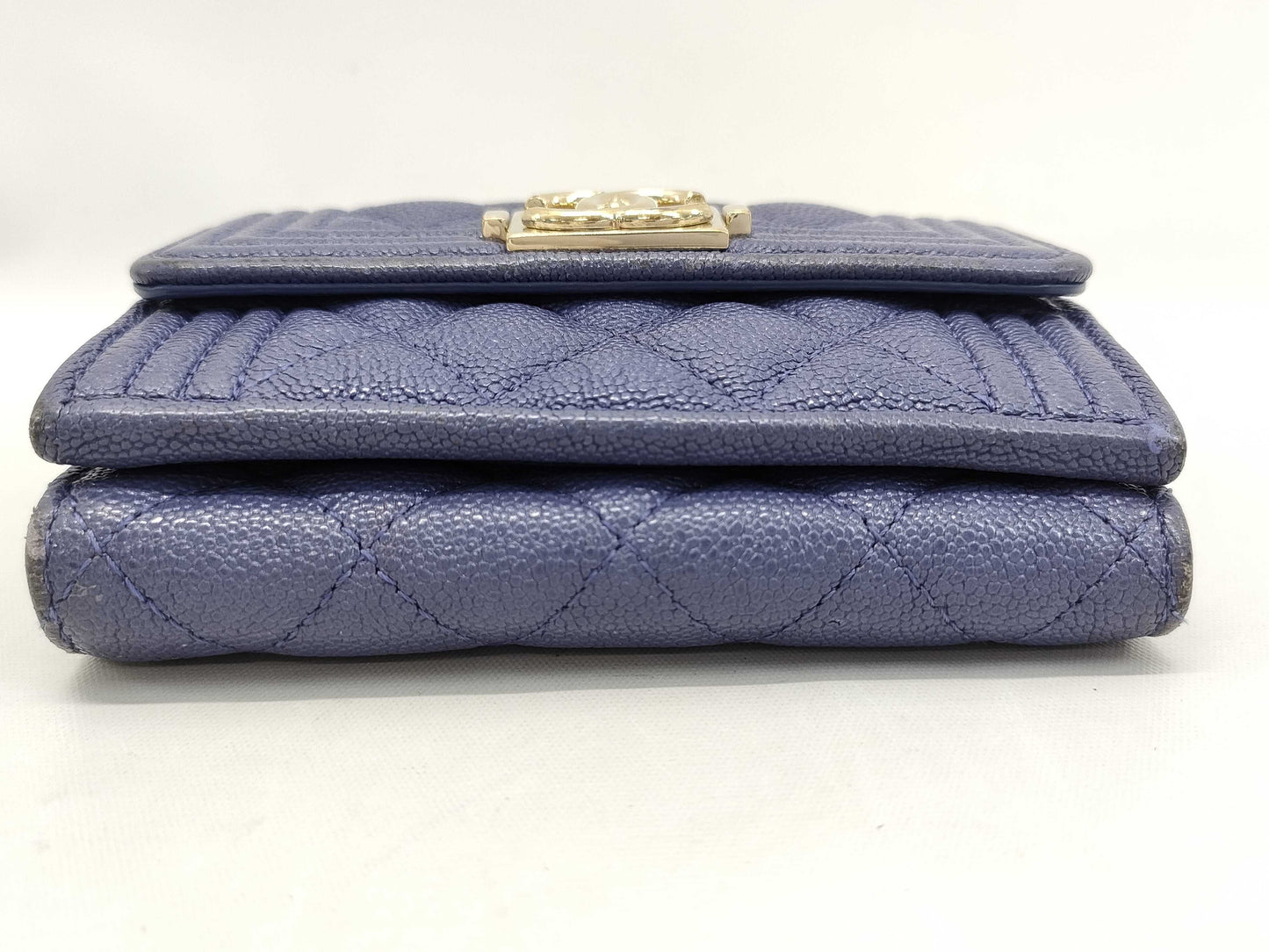 CHANEL Boy Chanel Compact Wallet, Caviar Leather, Purple, Gold Hardware, A84433, 30 Series