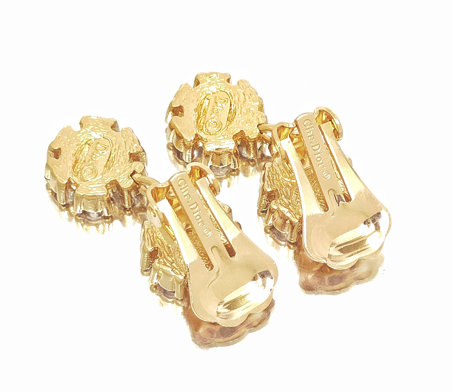 Dior Christian Dior Gold-Colored Rhinestone Swing Flower Design Earrings, 5.87g