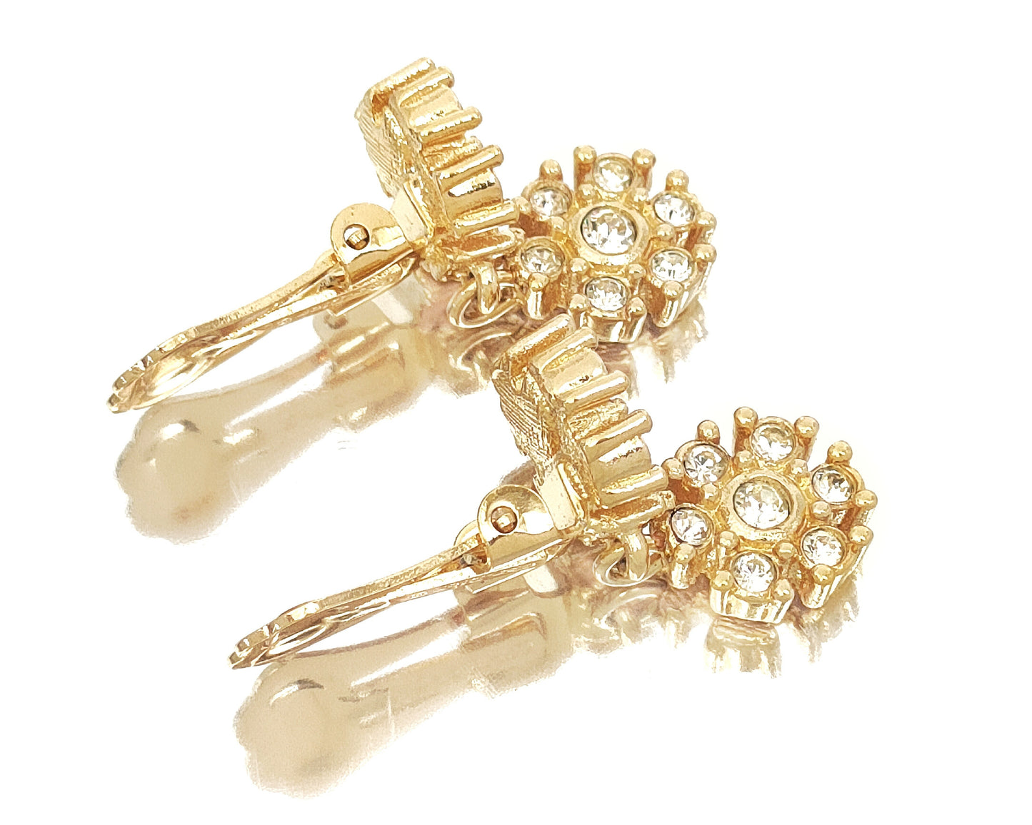 Dior Christian Dior Gold-Colored Rhinestone Swing Flower Design Earrings, 5.87g