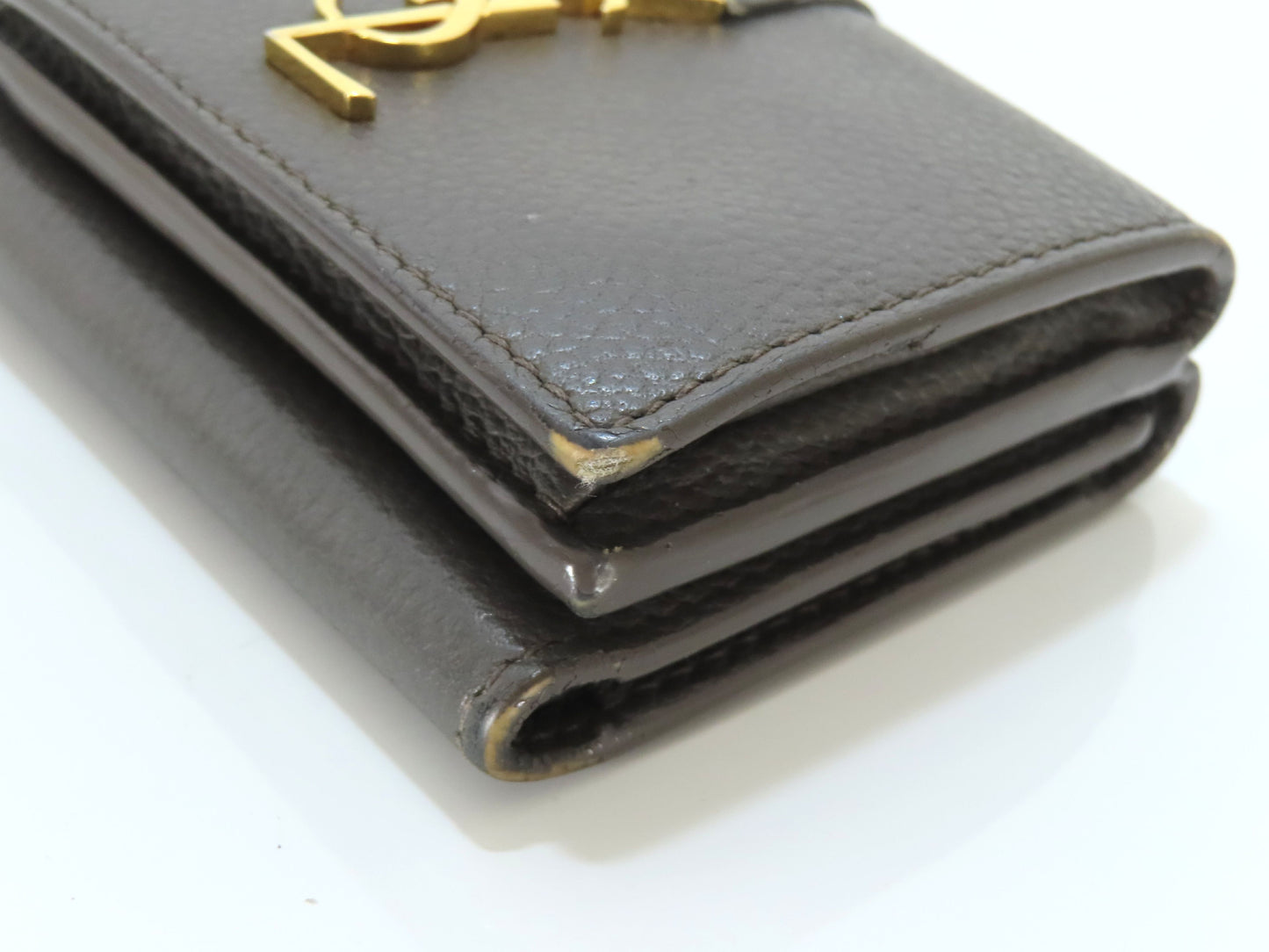 Yves Saint Laurent Logo Leather Tri-fold Wallet